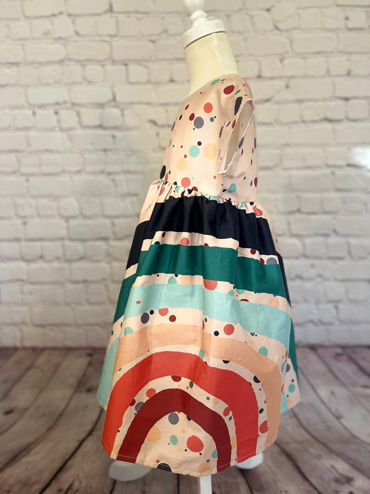 017 Organic Cotton Rainbow & Polka Dot Mini Me Dress