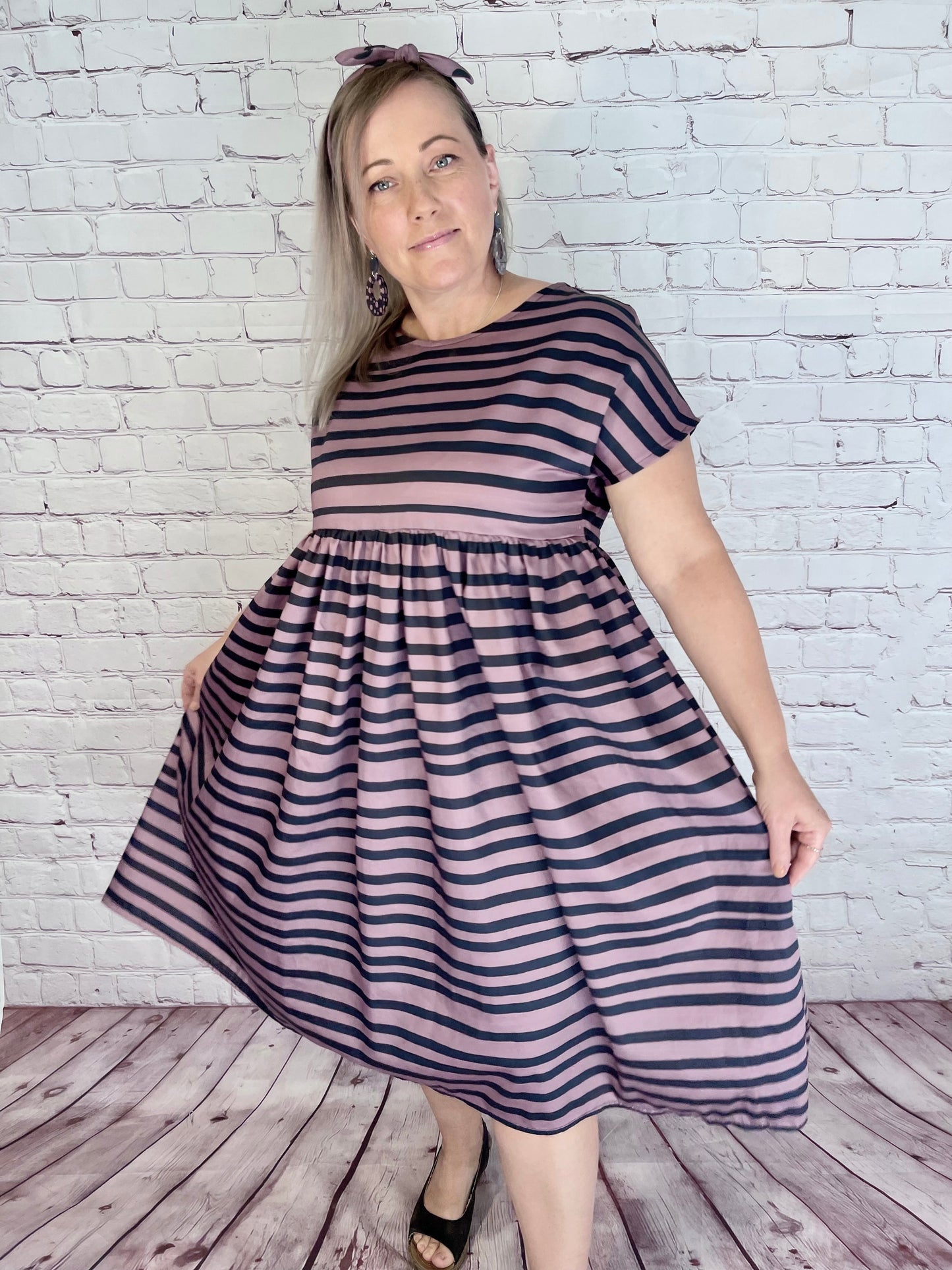 048 Organic Cotton Dark Pink/ Navy Spots and Stripes Headband