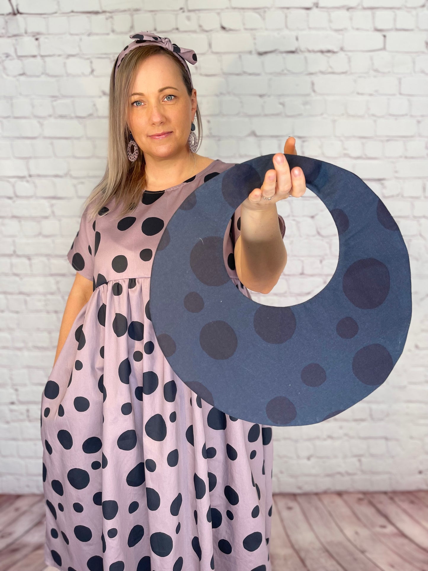 050 Organic Cotton Blush Pink/ Dark Blue Spots and Stripes Handbags