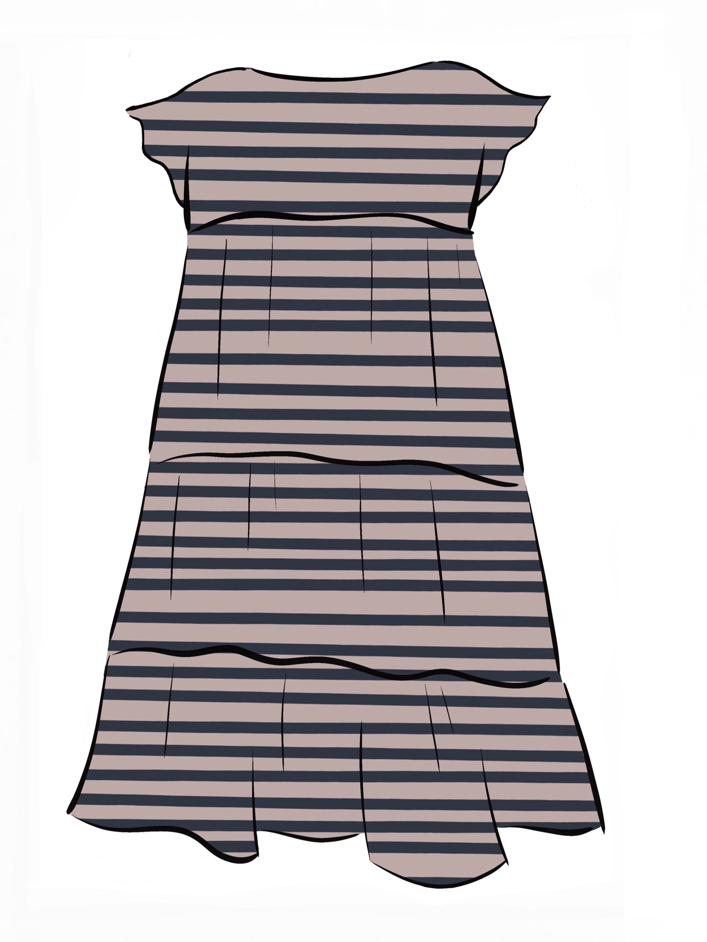 051 DESIGN YOUR OWN Organic Cotton Blush Pink/ Dark Blue Striped Dress