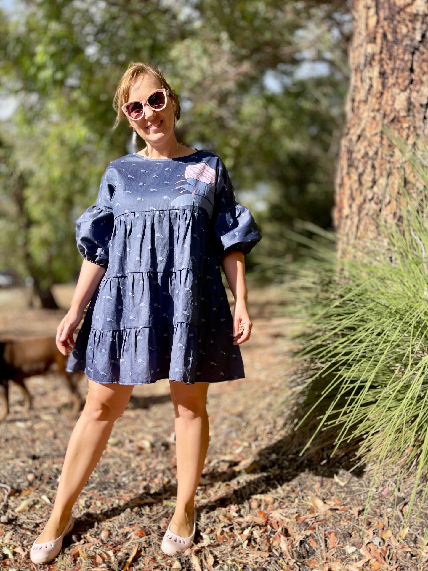 008 DESIGN YOUR OWN Organic Cotton “Protea” Dress Navy Blue