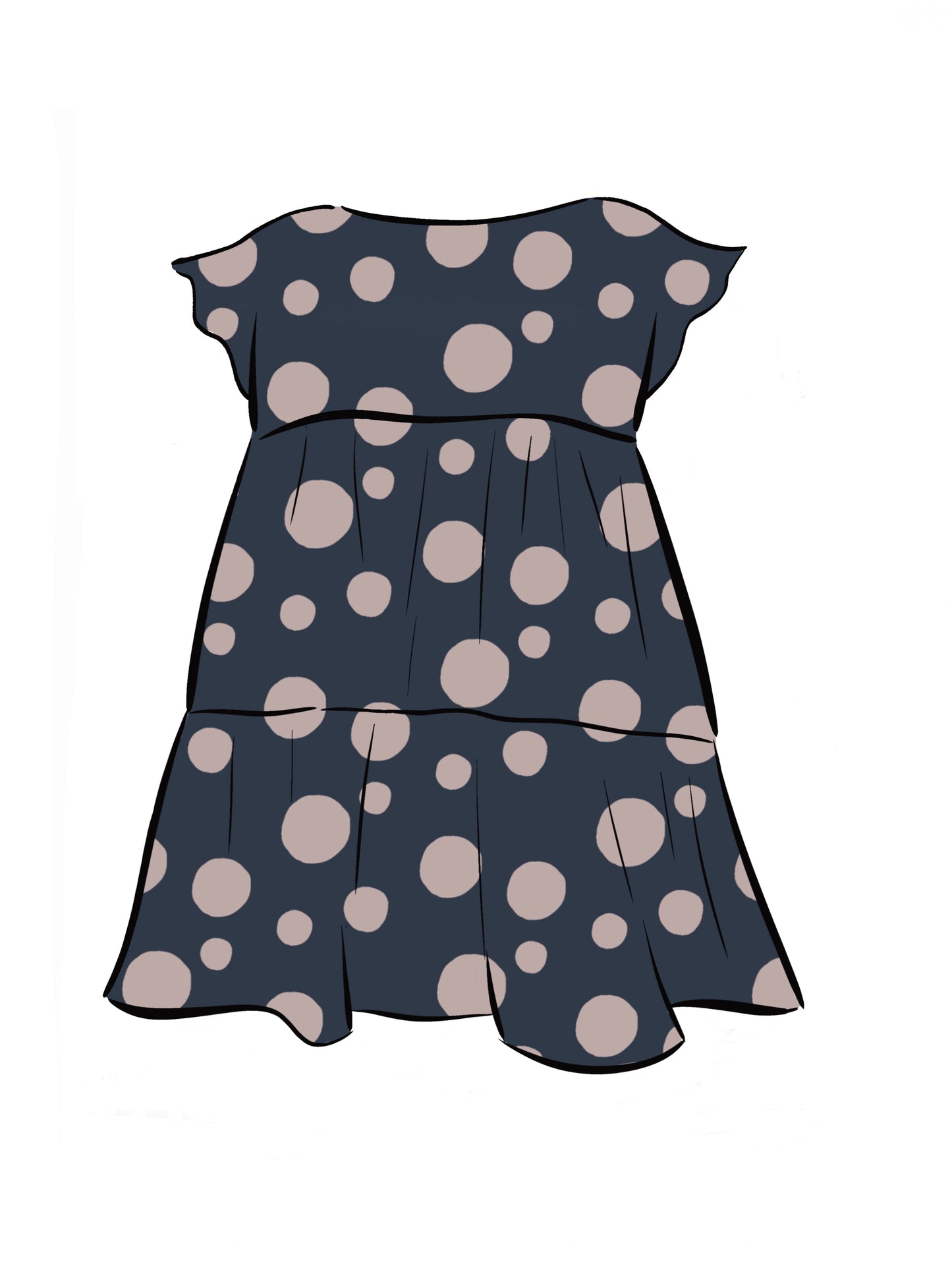 053 DESIGN YOUR OWN Organic Cotton Dark Blue/ Blush Pink Polka Dot Dress