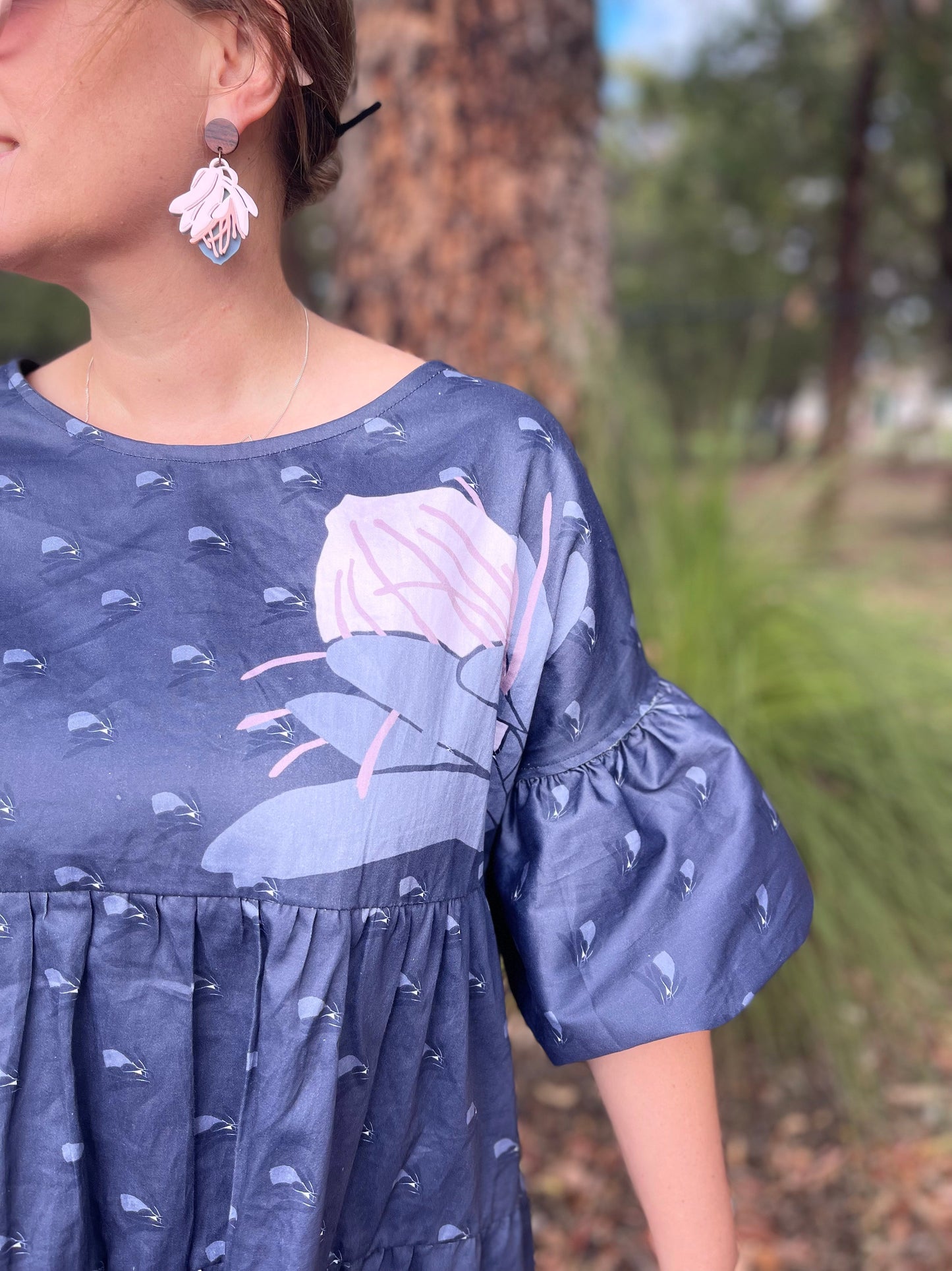 008 DESIGN YOUR OWN Organic Cotton “Protea” Dress Navy Blue