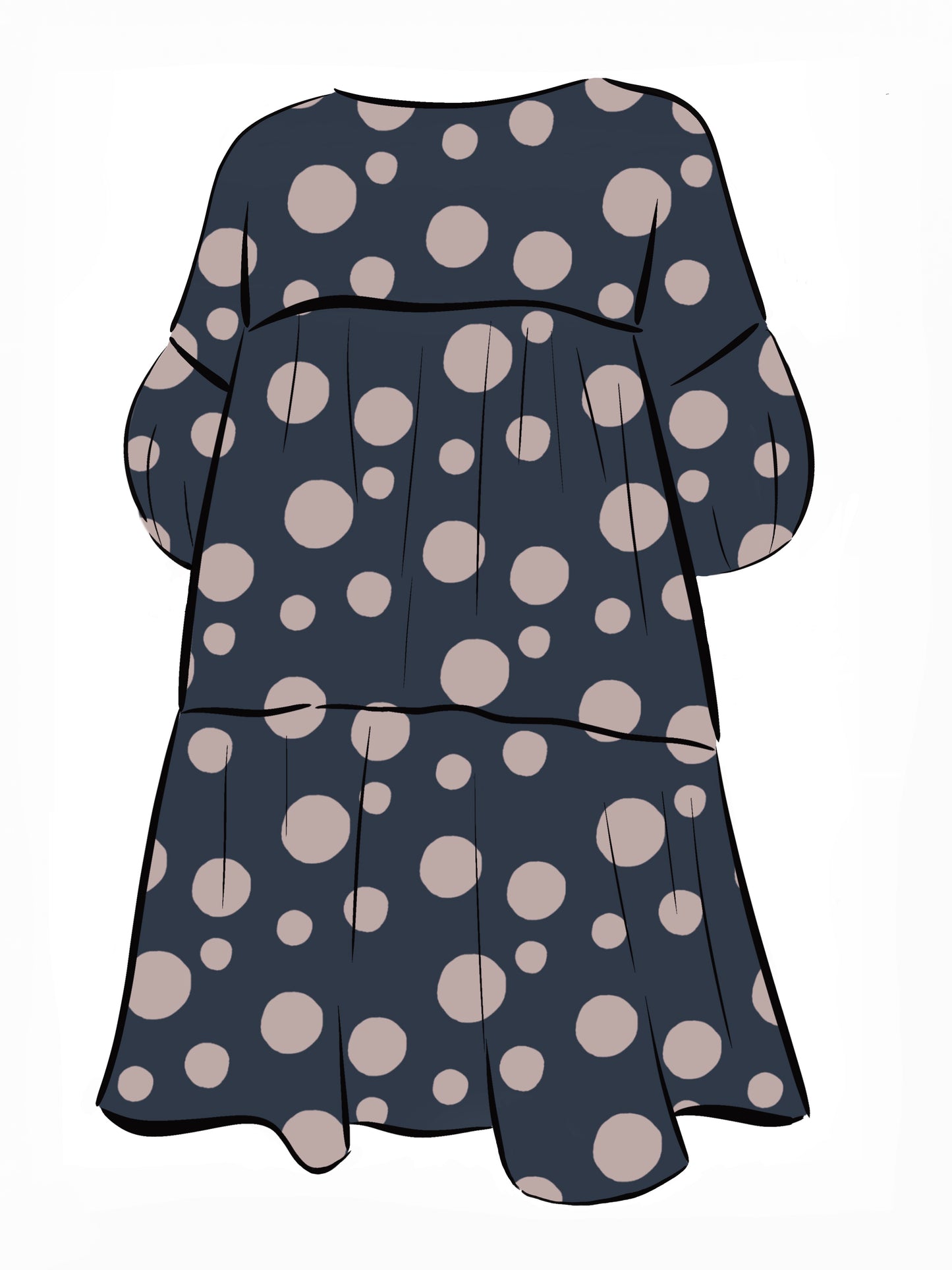 053 DESIGN YOUR OWN Organic Cotton Dark Blue/ Blush Pink Polka Dot Dress