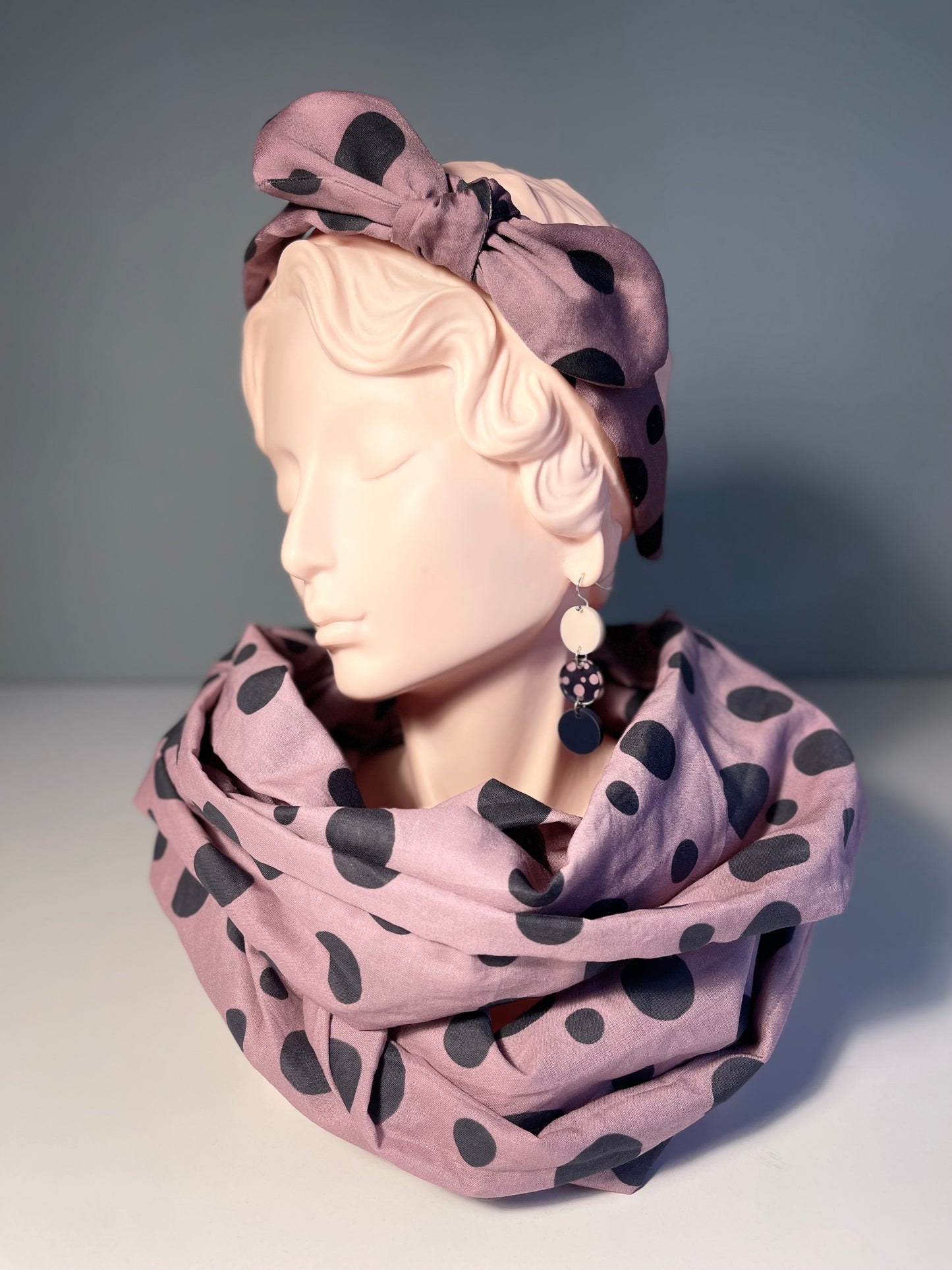 048 Organic Cotton Dark Pink/ Navy Spots and Stripes Headband