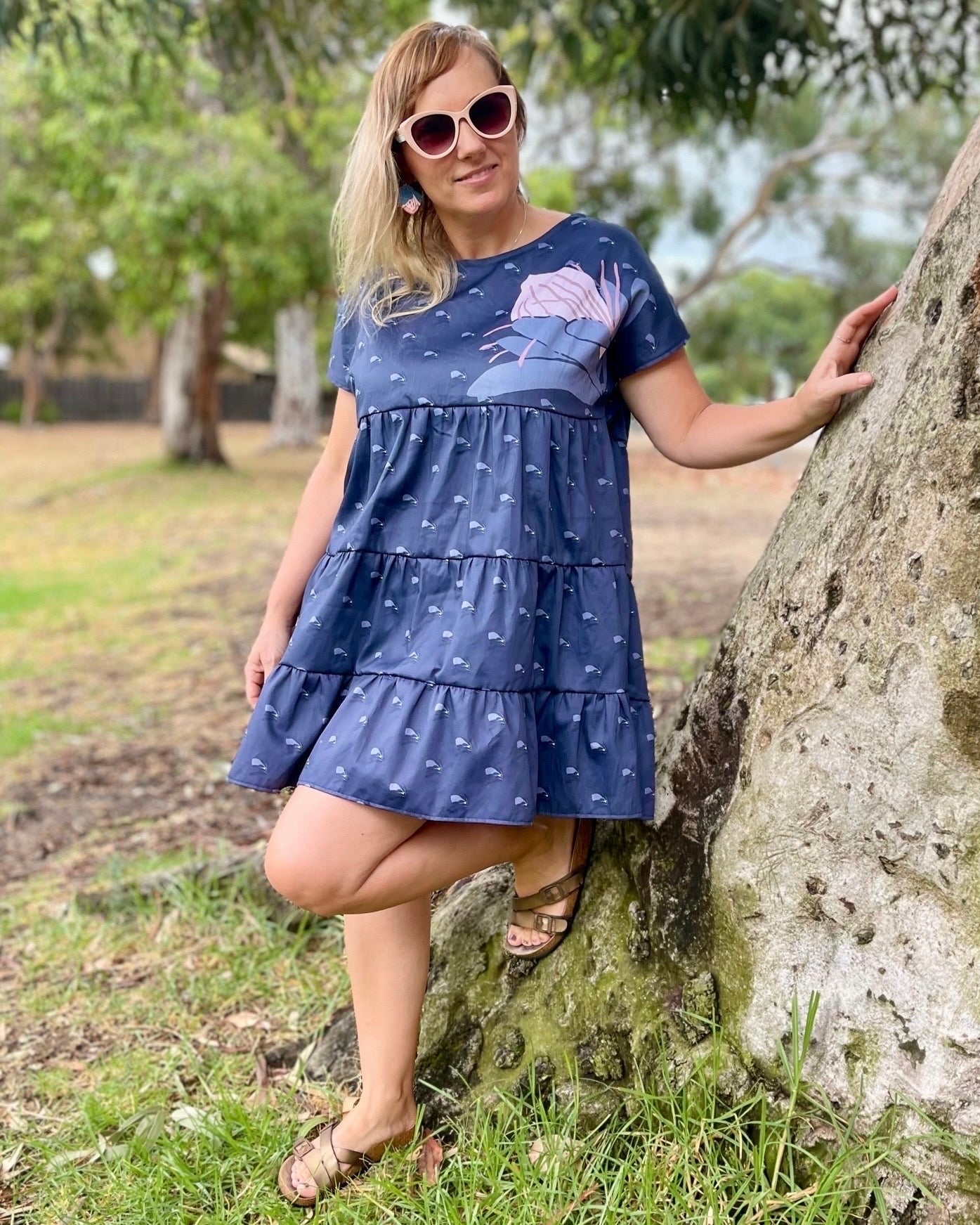 008 DESIGN YOUR OWN Organic Cotton “Protea” Dress Navy Blue