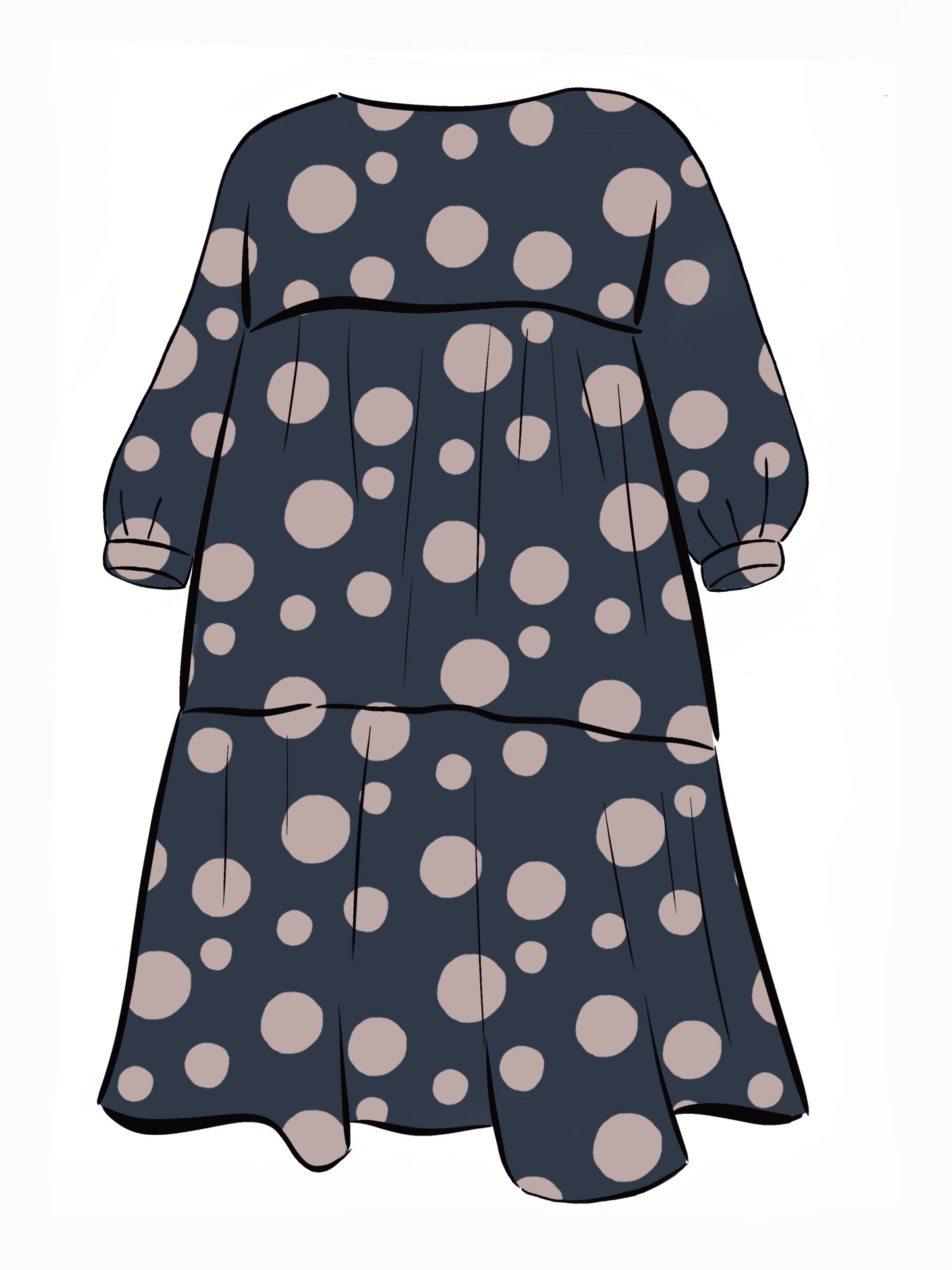 053 DESIGN YOUR OWN Organic Cotton Dark Blue/ Blush Pink Polka Dot Dress