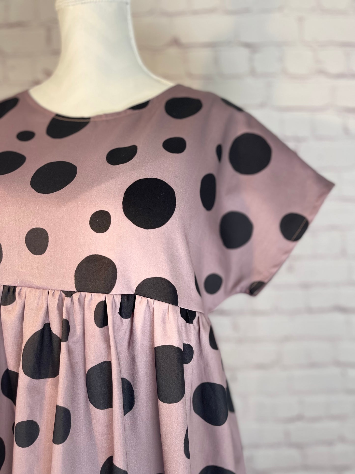 052 DESIGN YOUR OWN Organic Cotton Blush Pink/ Dark Blue Polka Dot Dress