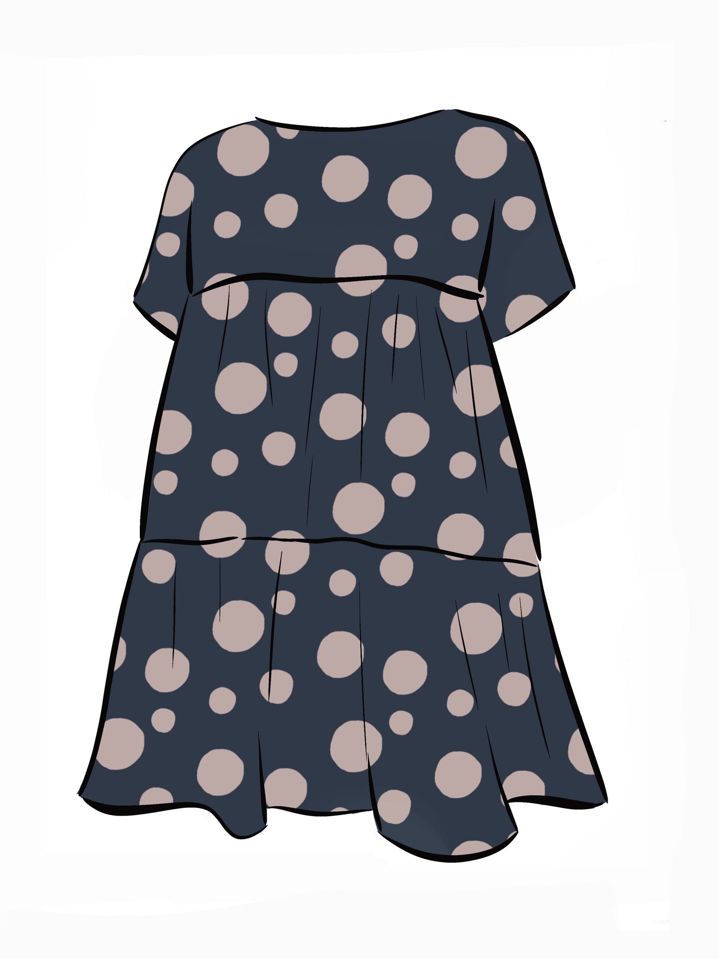 053 DESIGN YOUR OWN Organic Cotton Dark Blue/ Blush Pink Polka Dot Dress