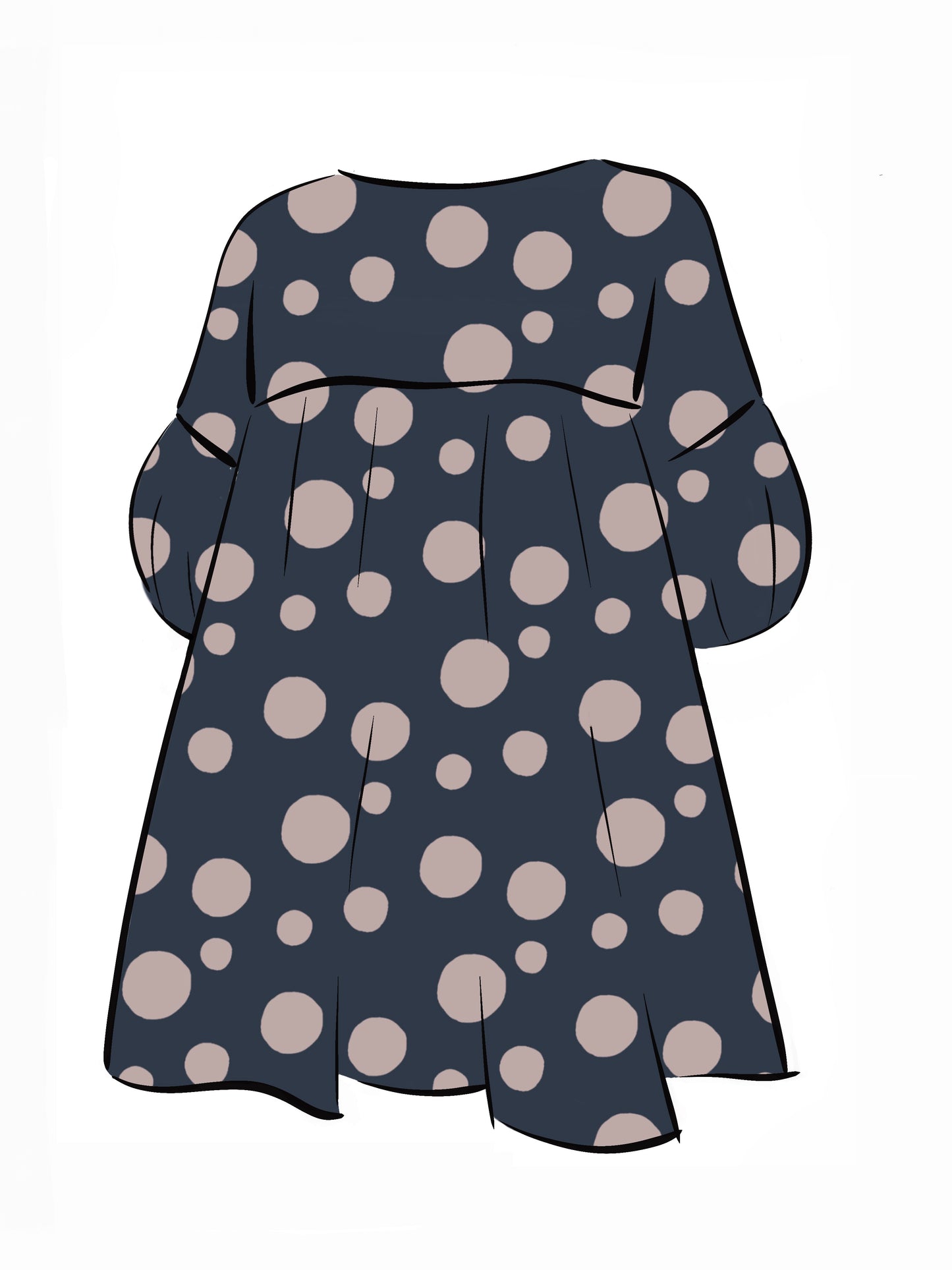 053 DESIGN YOUR OWN Organic Cotton Dark Blue/ Blush Pink Polka Dot Dress