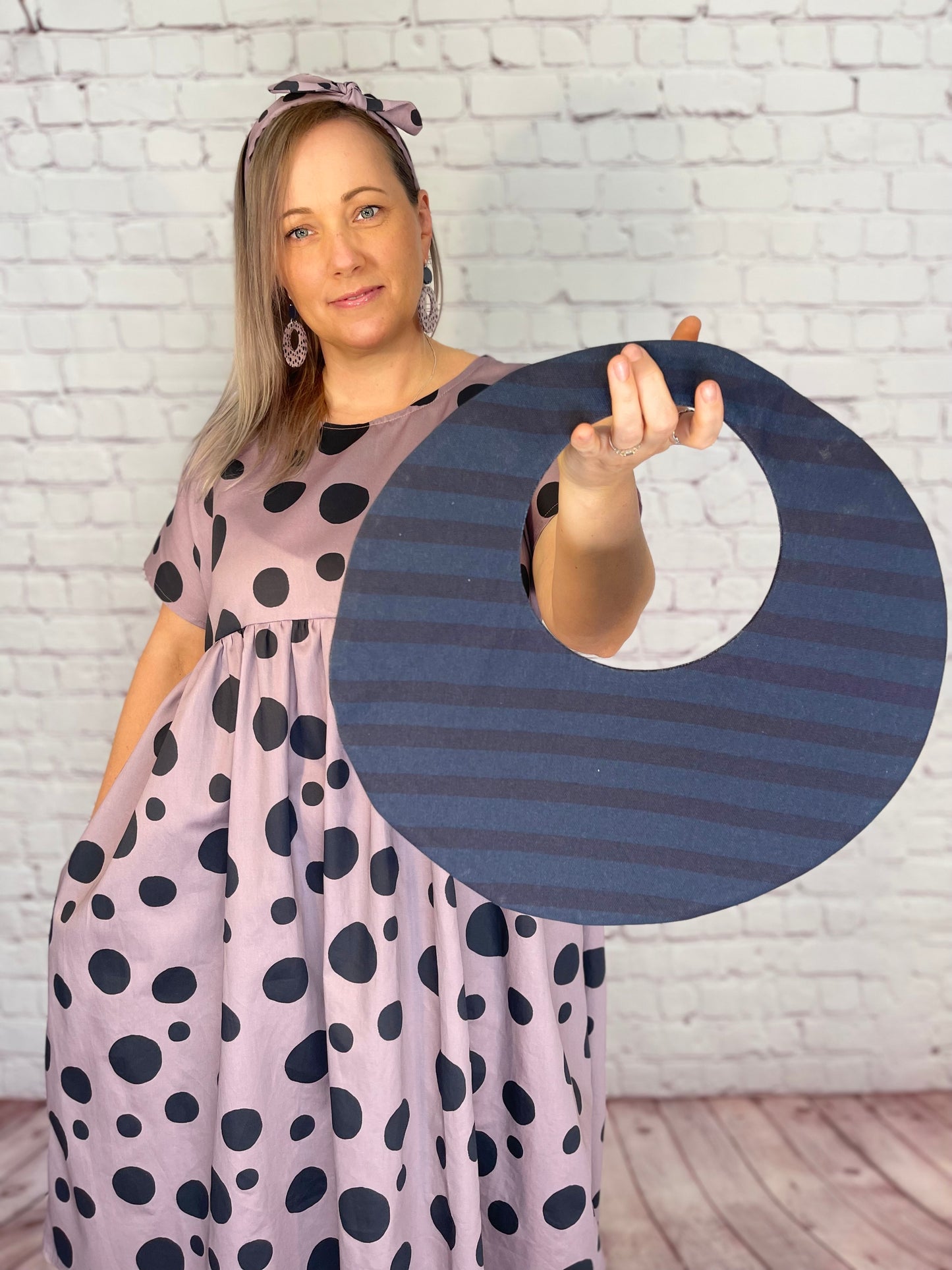 050 Organic Cotton Blush Pink/ Dark Blue Spots and Stripes Handbags