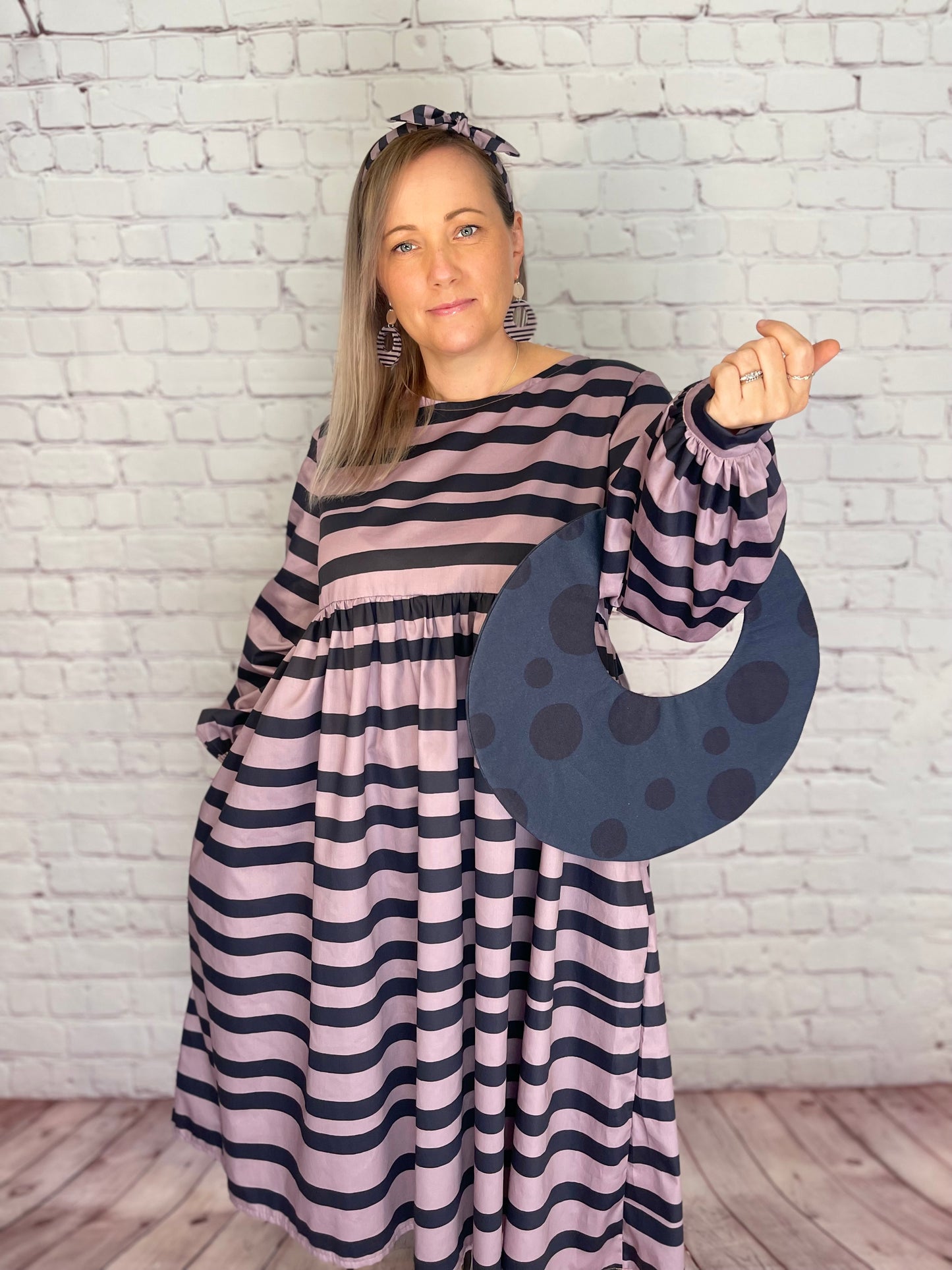 051 DESIGN YOUR OWN Organic Cotton Blush Pink/ Dark Blue Striped Dress