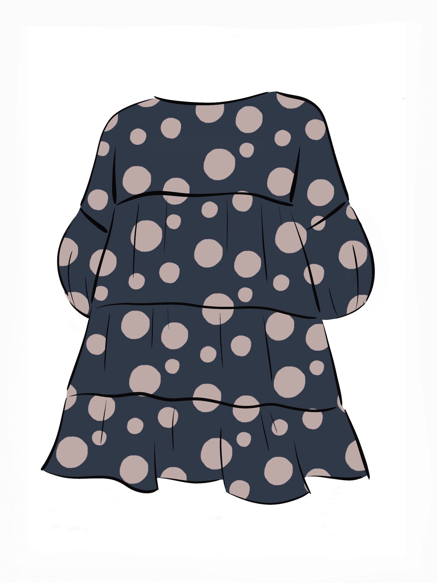 053 DESIGN YOUR OWN Organic Cotton Dark Blue/ Blush Pink Polka Dot Dress