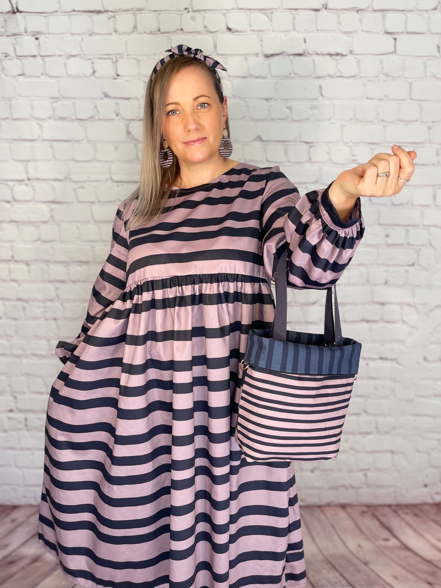 051 DESIGN YOUR OWN Organic Cotton Blush Pink/ Dark Blue Striped Dress