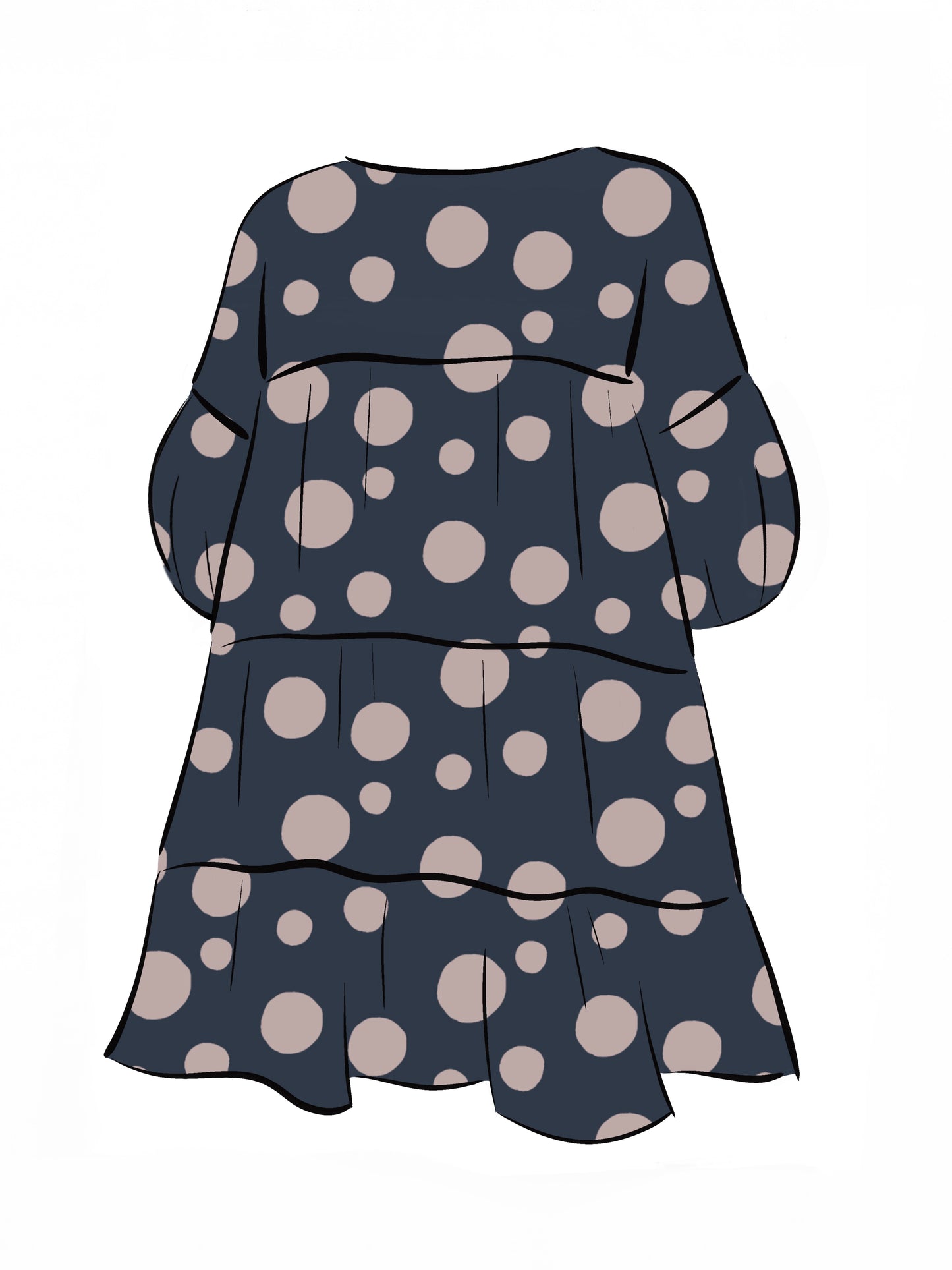 053 DESIGN YOUR OWN Organic Cotton Dark Blue/ Blush Pink Polka Dot Dress