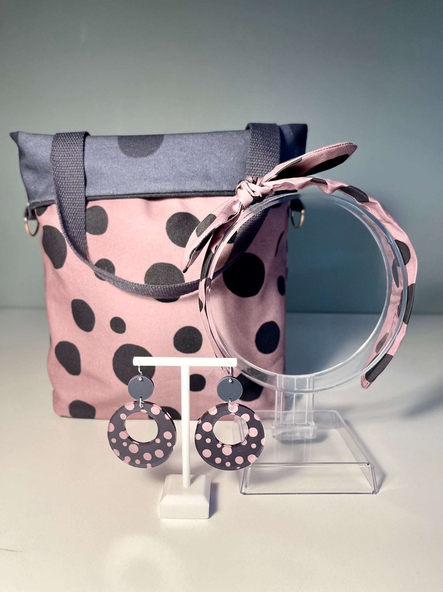 048 Organic Cotton Dark Pink/ Navy Spots and Stripes Headband