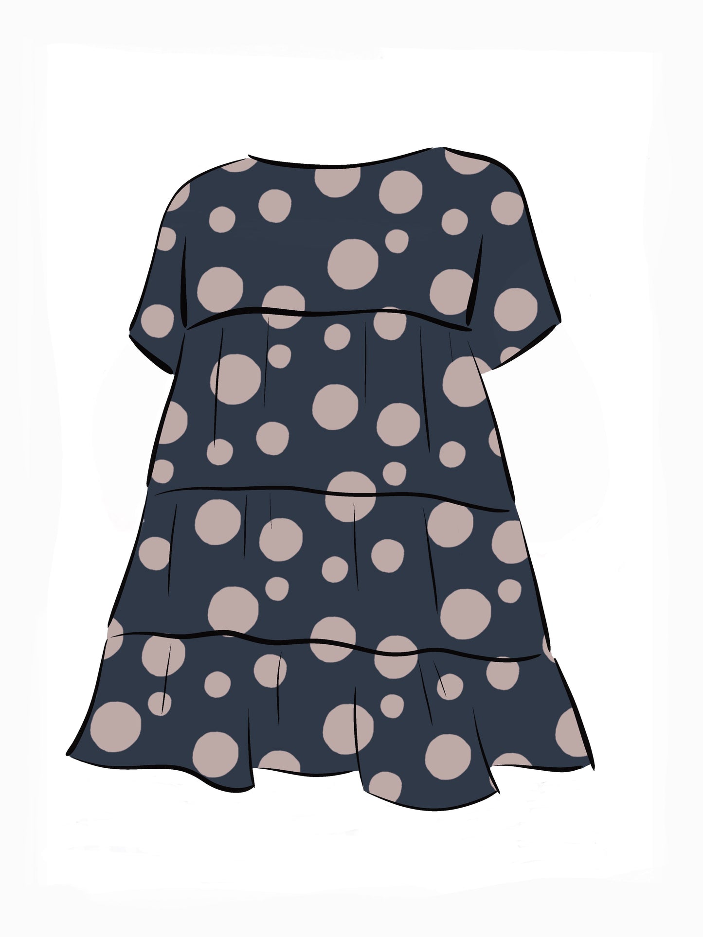 053 DESIGN YOUR OWN Organic Cotton Dark Blue/ Blush Pink Polka Dot Dress