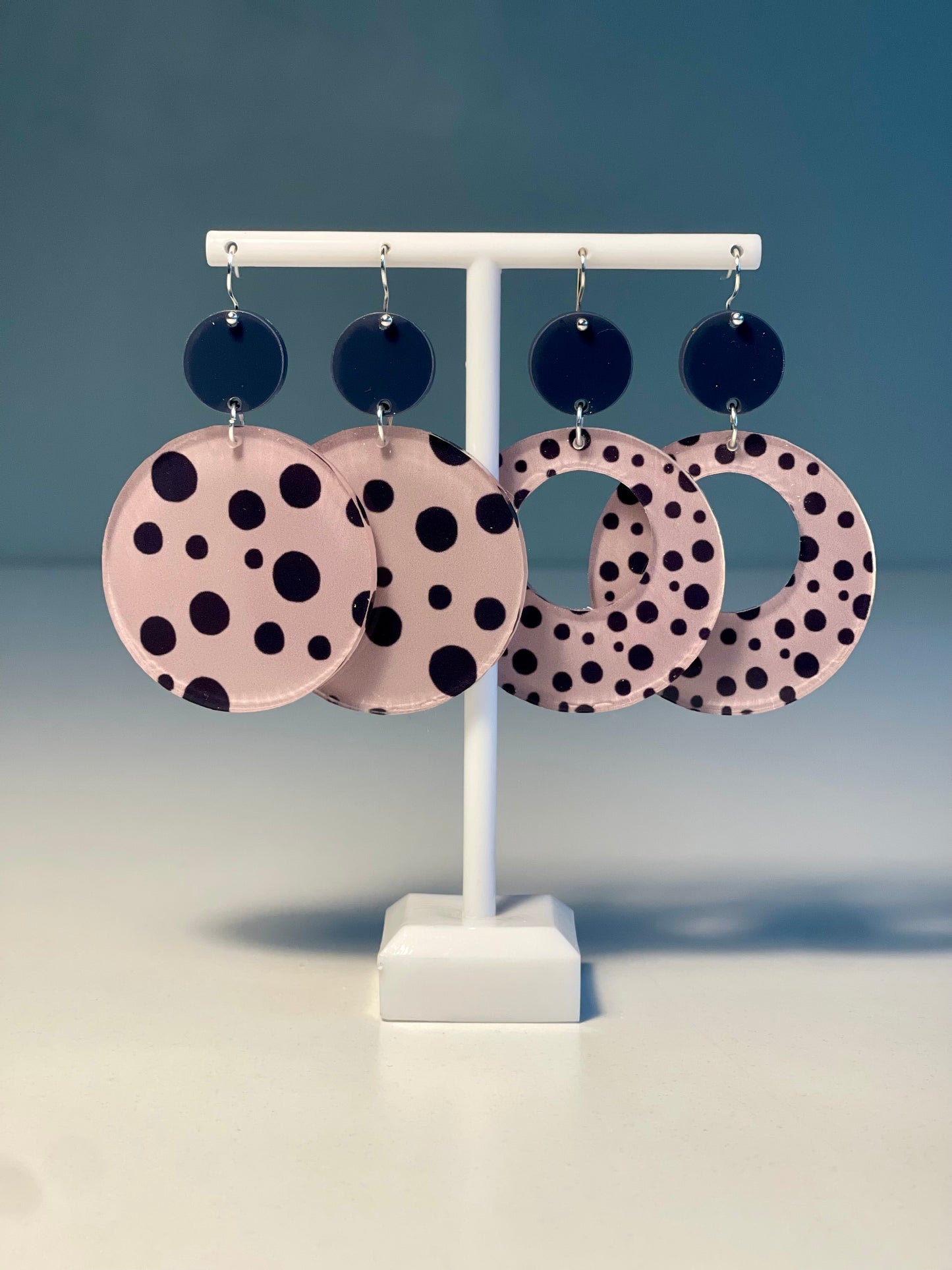 047 Dark Pink Spots and Stripes Earrings