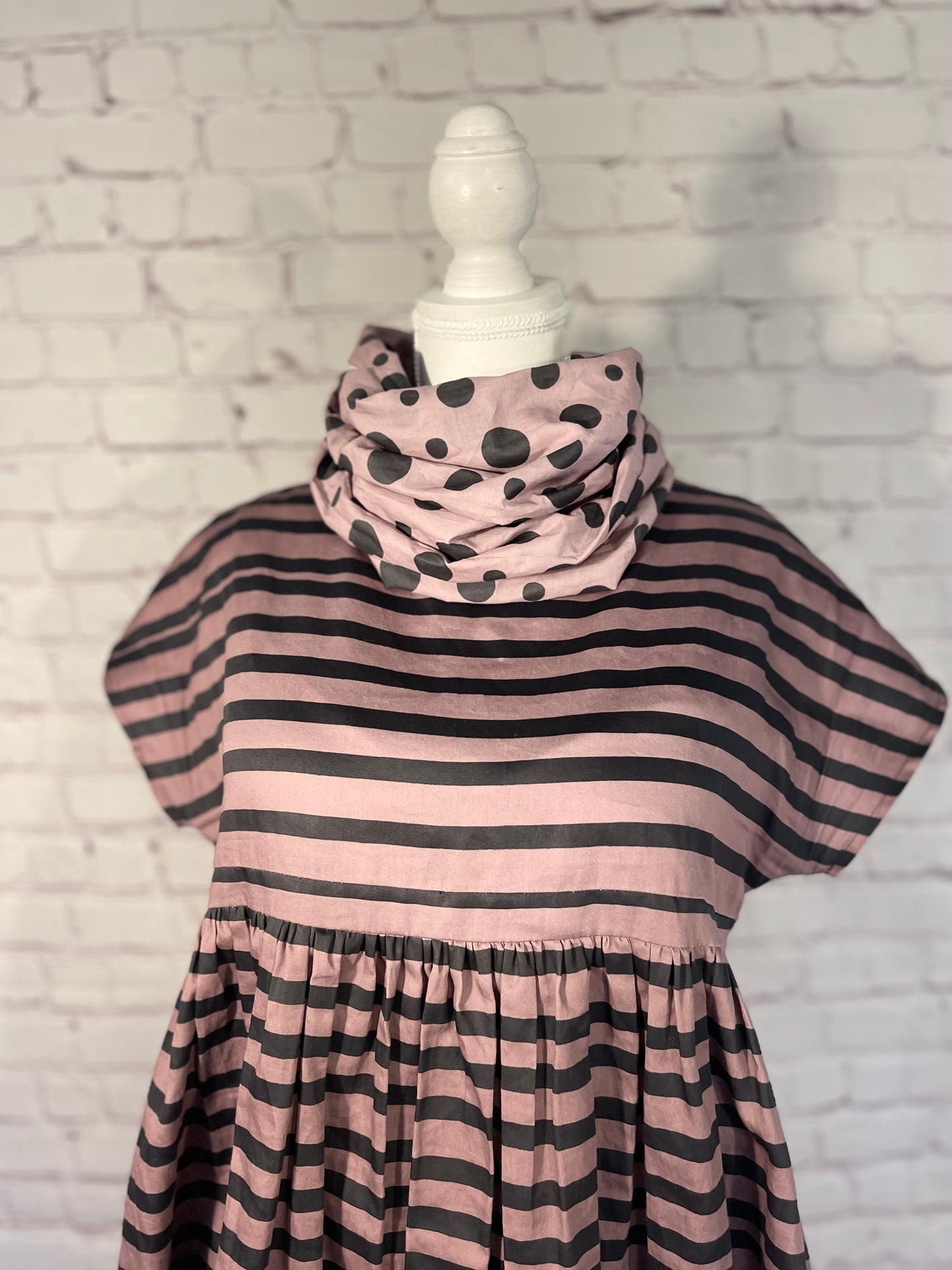 051 DESIGN YOUR OWN Organic Cotton Blush Pink/ Dark Blue Striped Dress