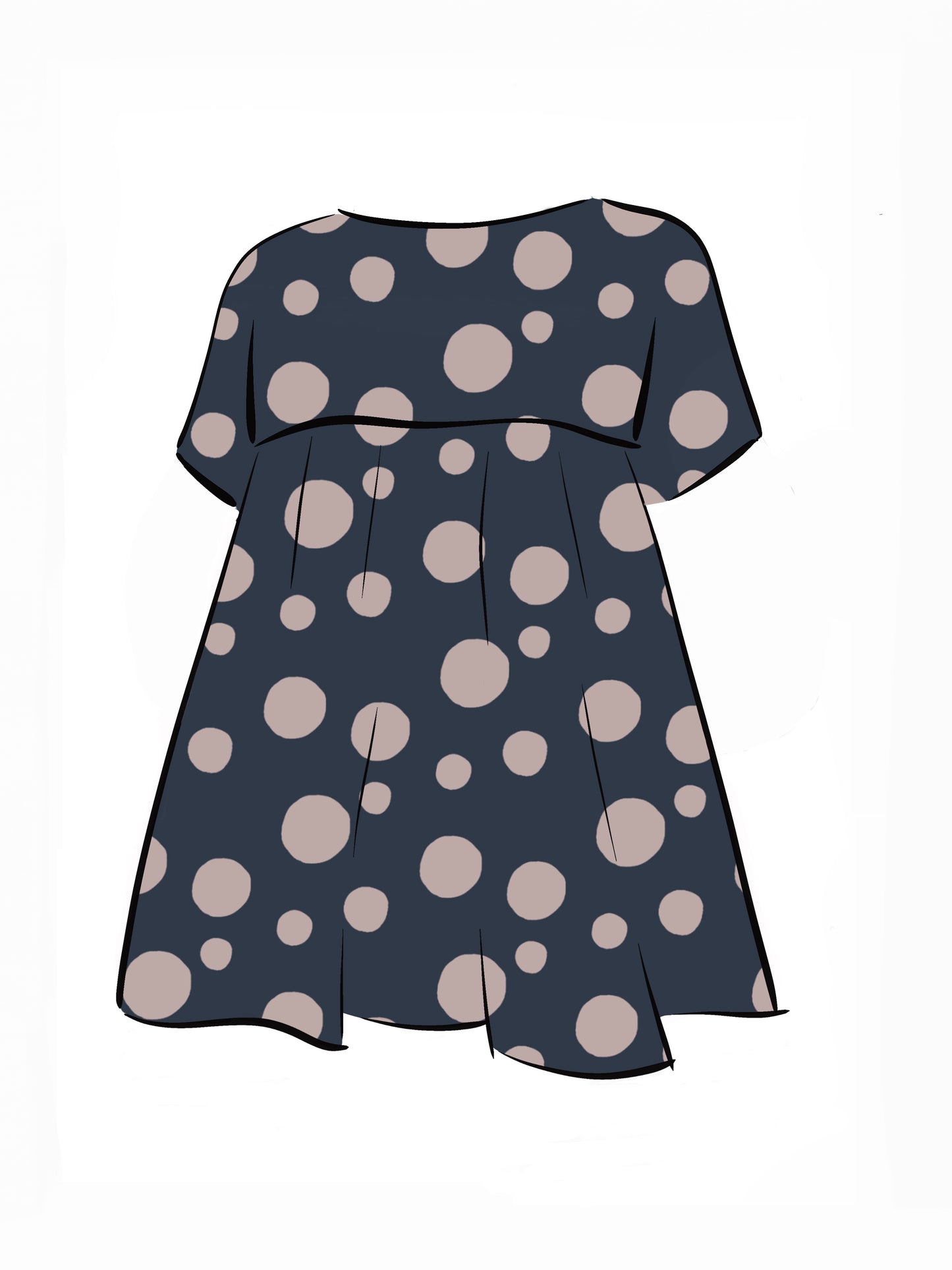 053 DESIGN YOUR OWN Organic Cotton Dark Blue/ Blush Pink Polka Dot Dress