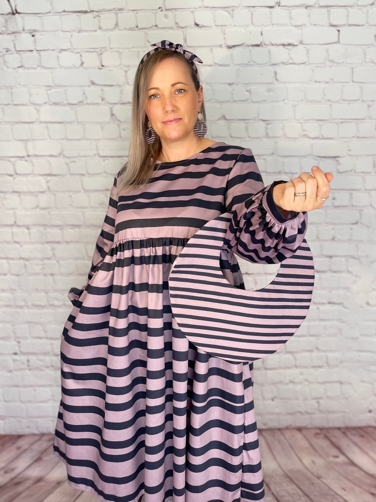 051 DESIGN YOUR OWN Organic Cotton Blush Pink/ Dark Blue Striped Dress