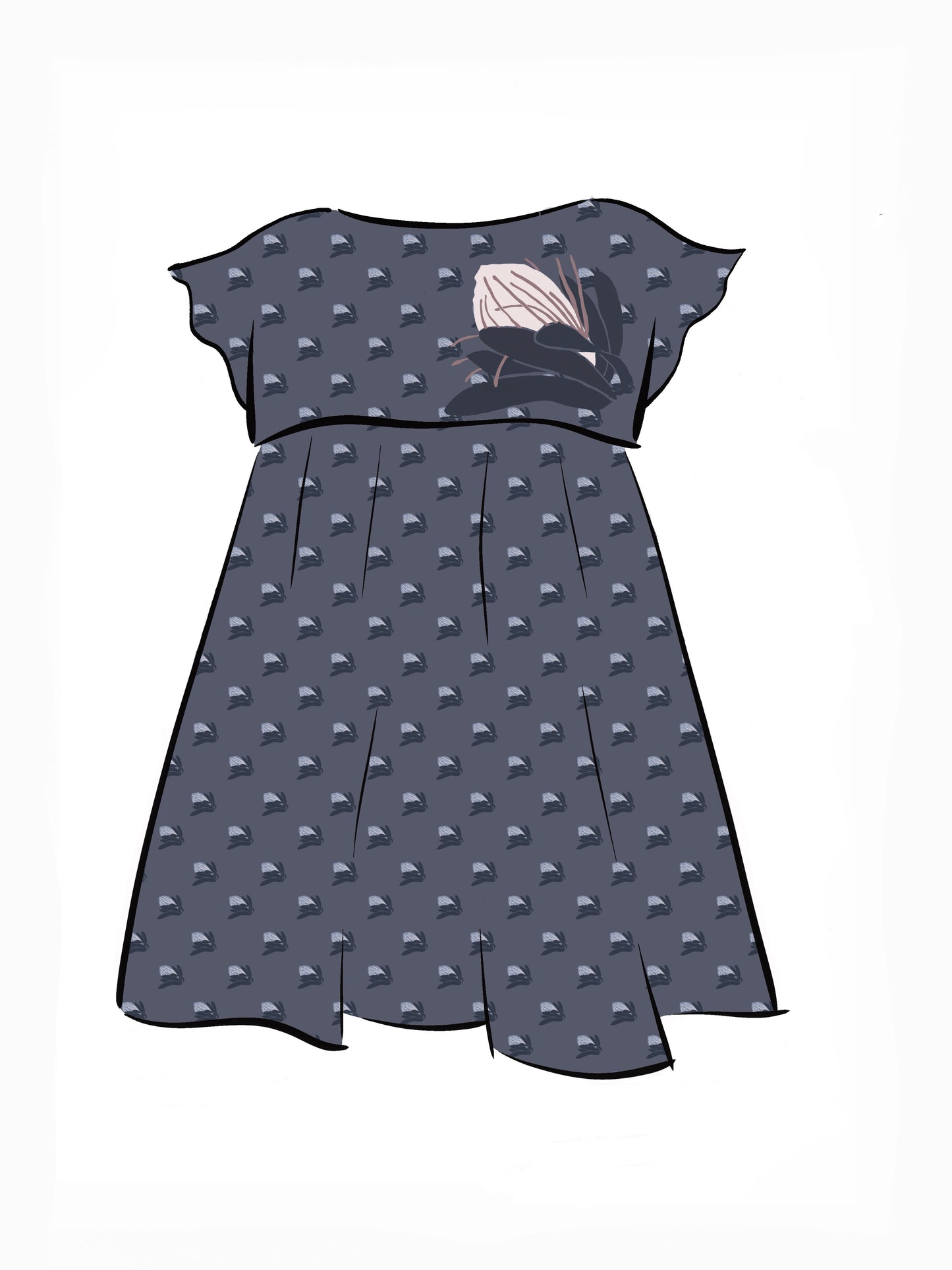 008 DESIGN YOUR OWN Organic Cotton “Protea” Dress Navy Blue