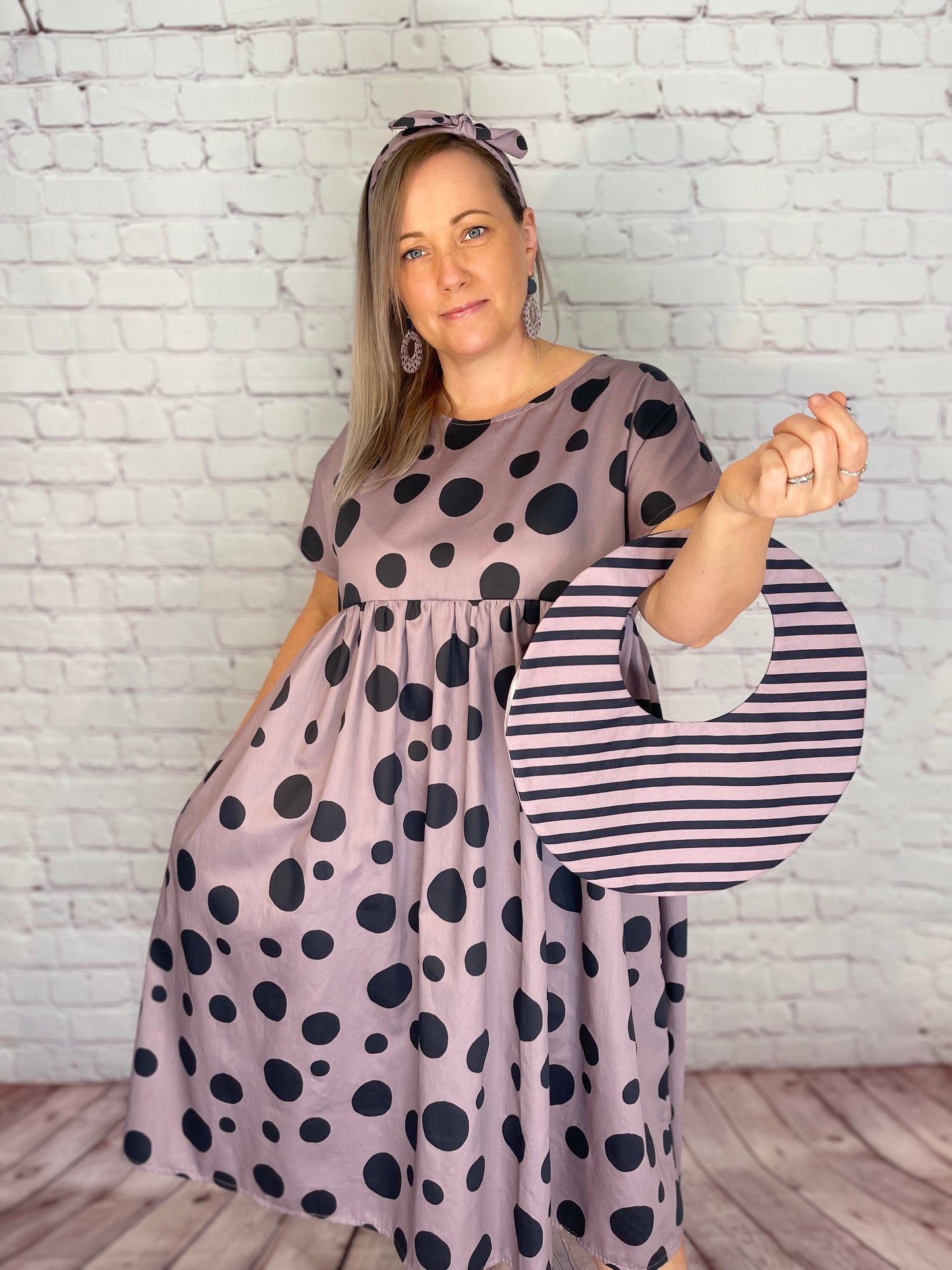 051 DESIGN YOUR OWN Organic Cotton Blush Pink/ Dark Blue Striped Dress