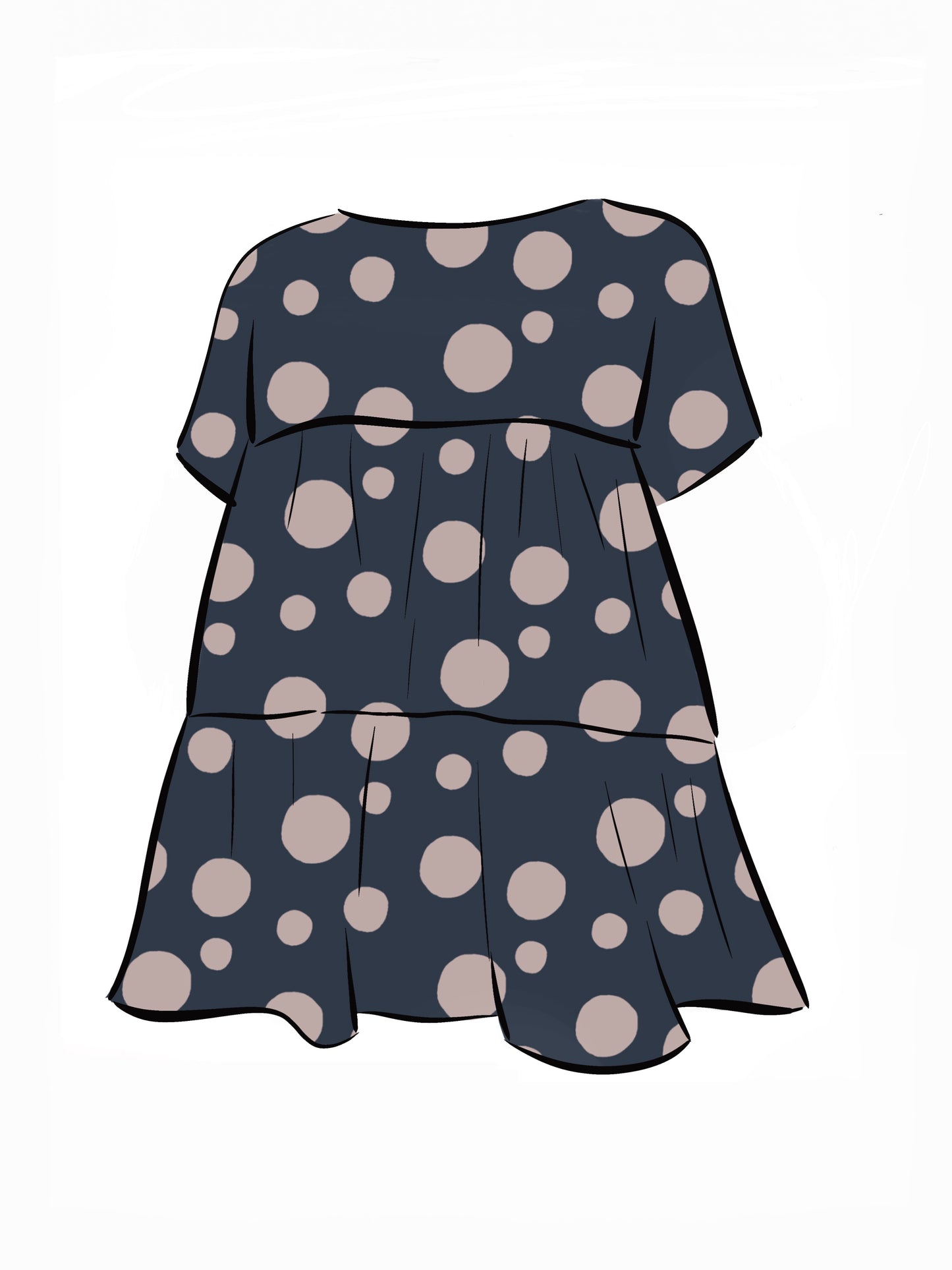 053 DESIGN YOUR OWN Organic Cotton Dark Blue/ Blush Pink Polka Dot Dress