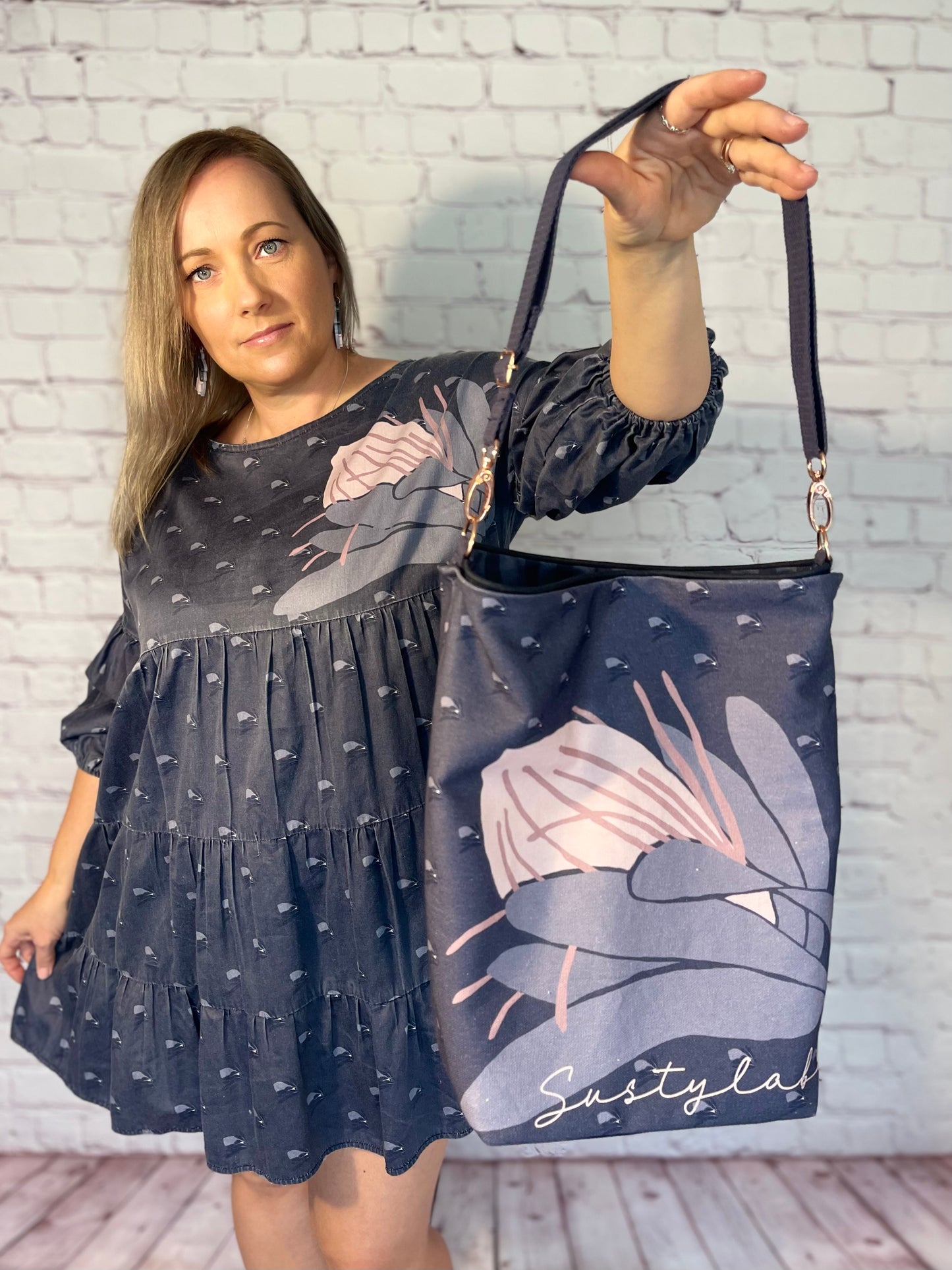008 DESIGN YOUR OWN Organic Cotton “Protea” Dress Navy Blue