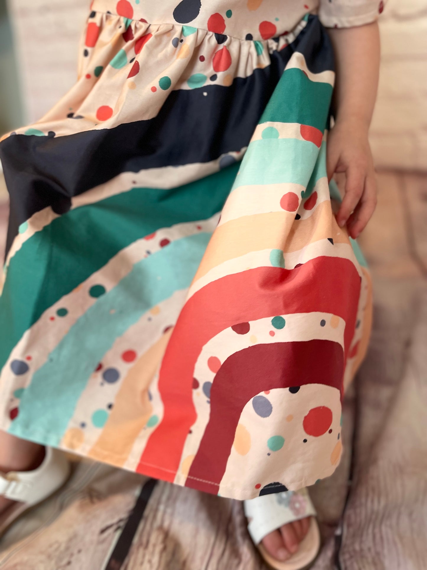 017 Organic Cotton Rainbow & Polka Dot Mini Me Dress