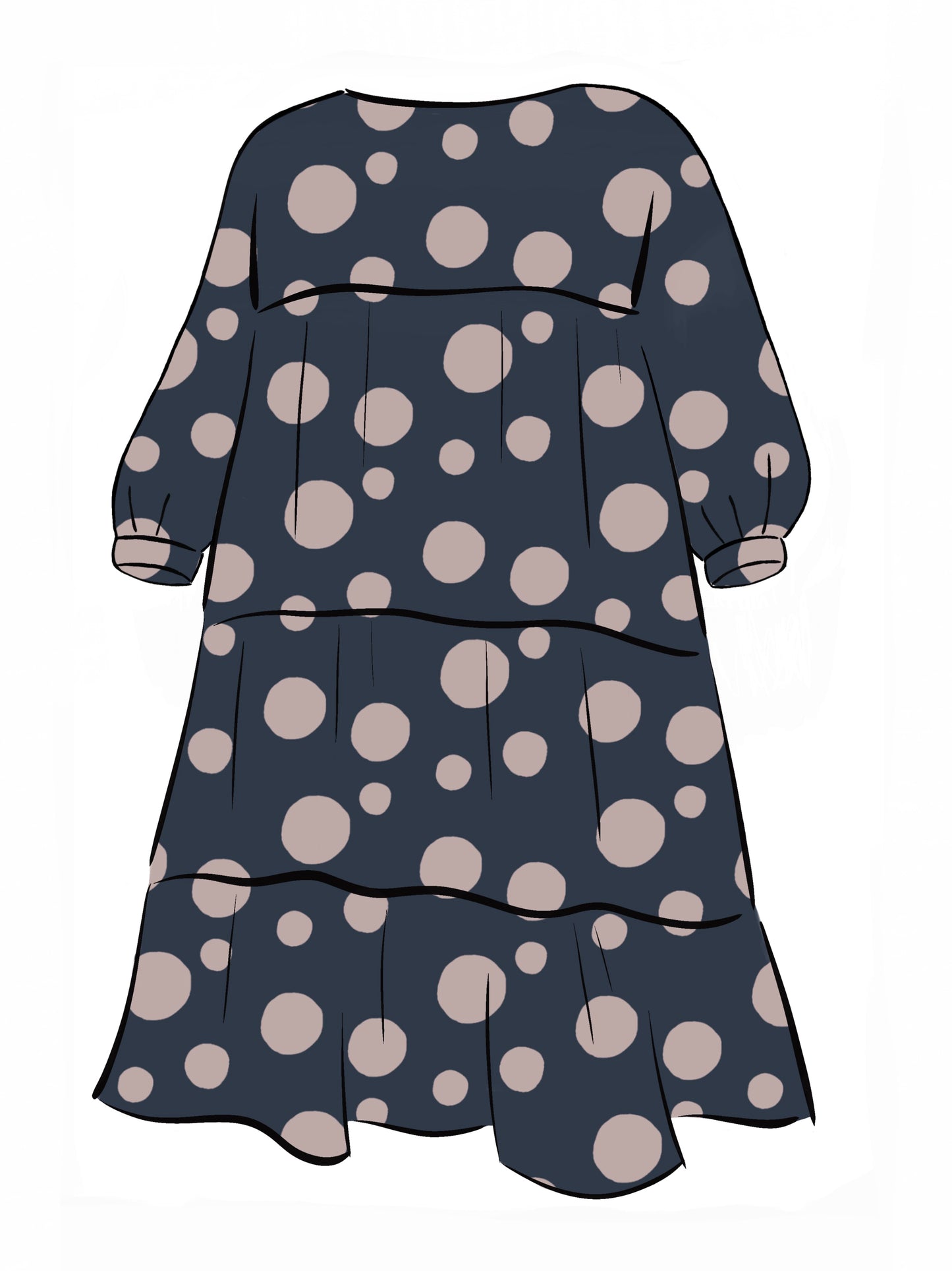 053 DESIGN YOUR OWN Organic Cotton Dark Blue/ Blush Pink Polka Dot Dress