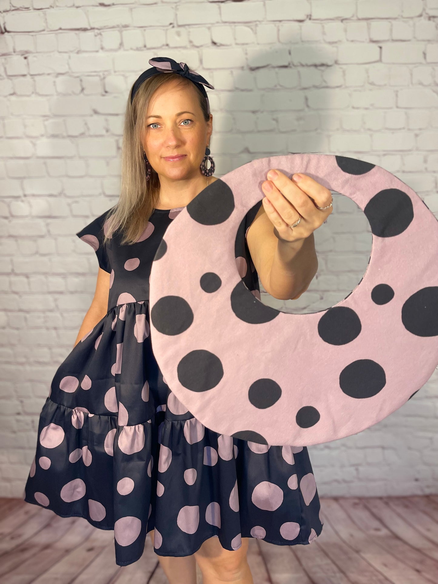050 Organic Cotton Blush Pink/ Dark Blue Spots and Stripes Handbags