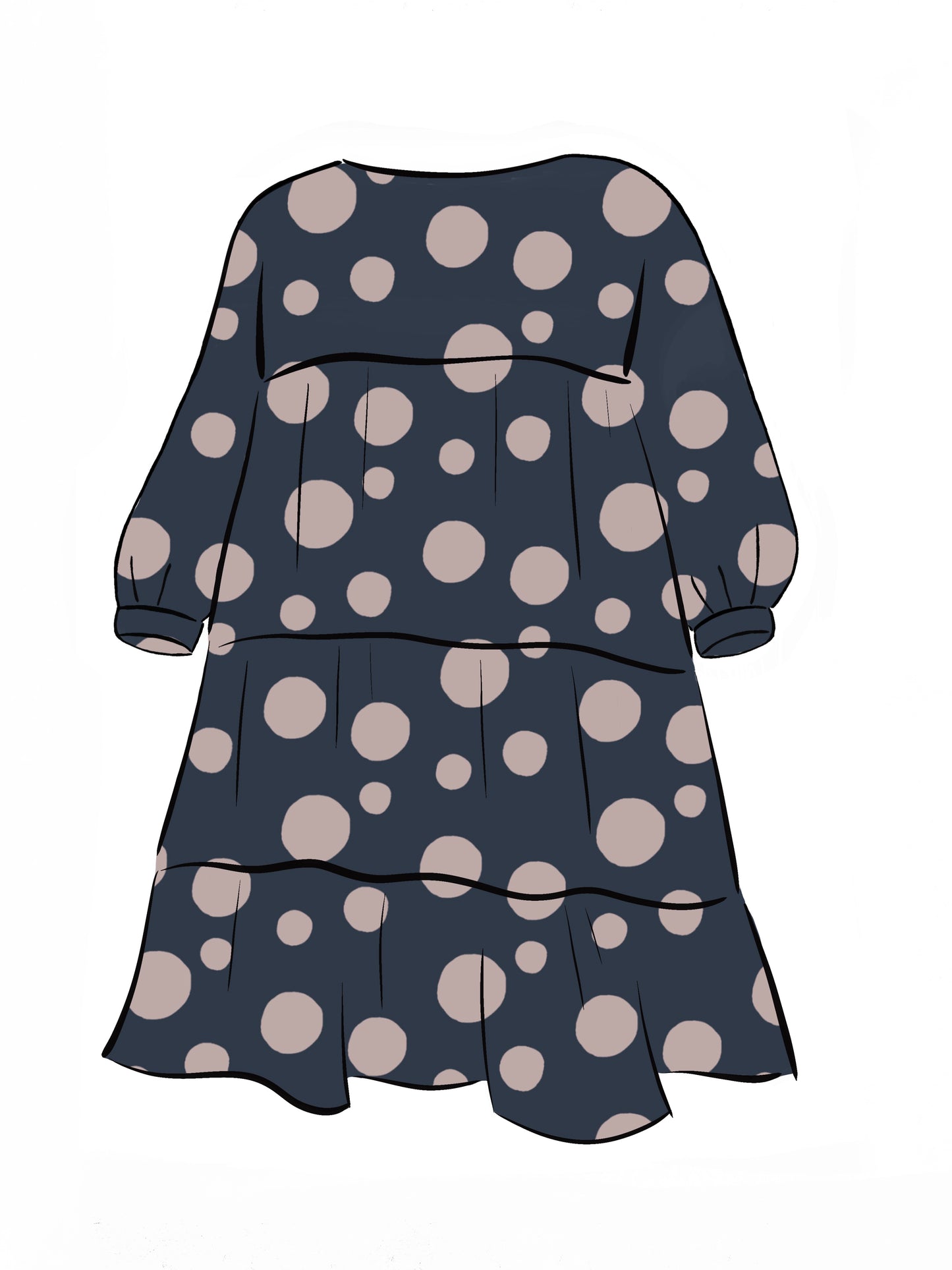 053 DESIGN YOUR OWN Organic Cotton Dark Blue/ Blush Pink Polka Dot Dress