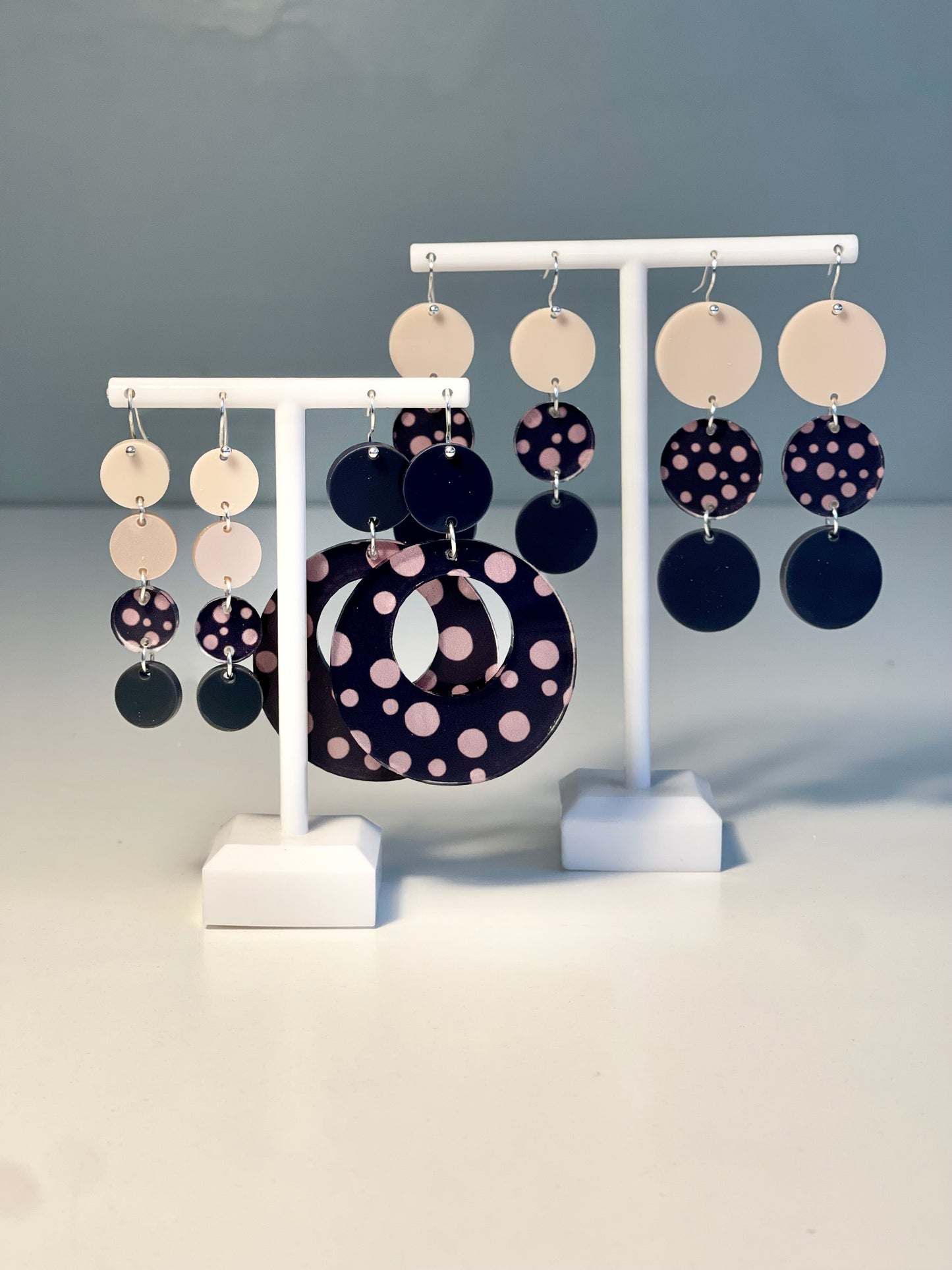 047 Dark Pink Spots and Stripes Earrings