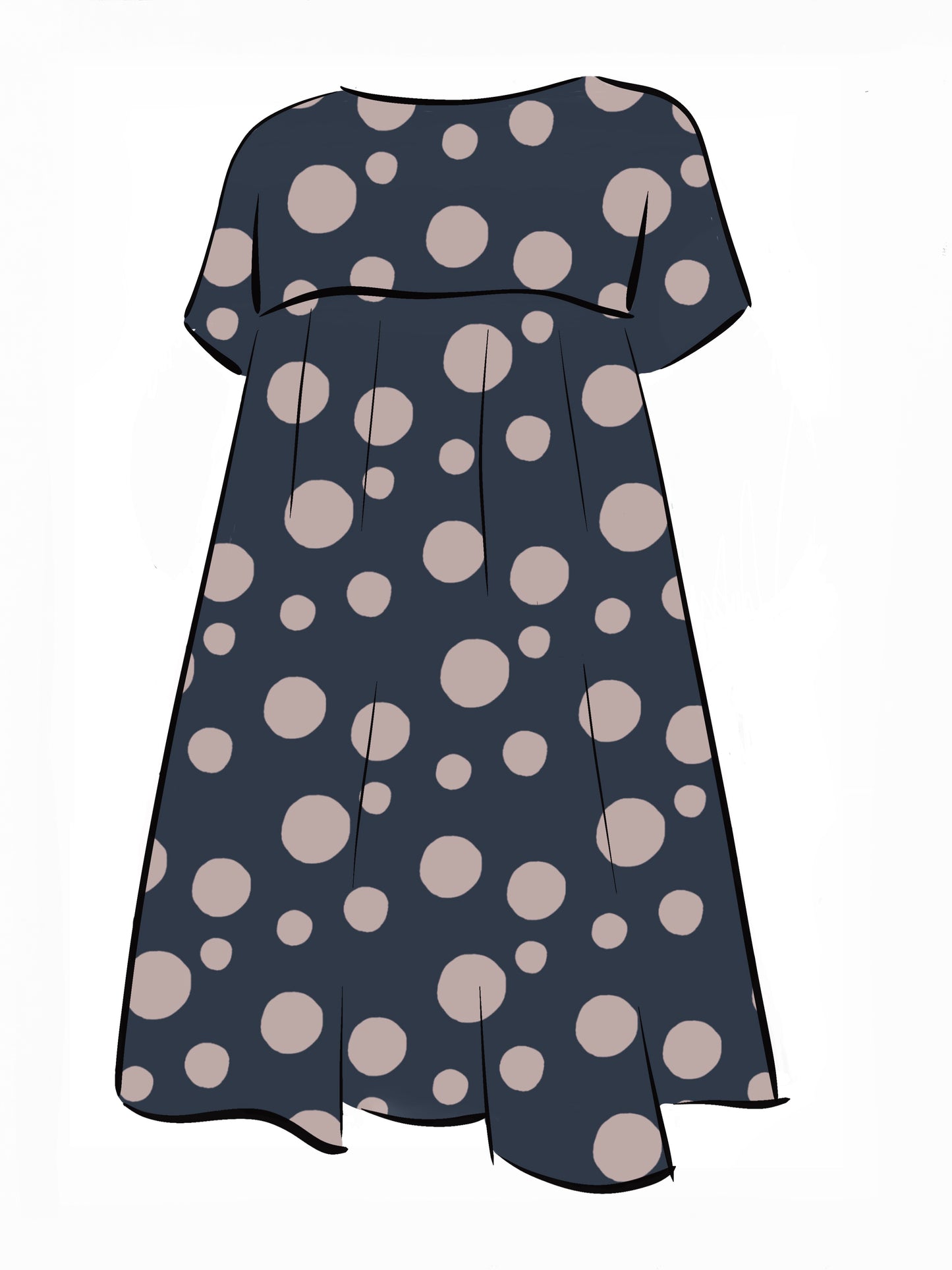 053 DESIGN YOUR OWN Organic Cotton Dark Blue/ Blush Pink Polka Dot Dress
