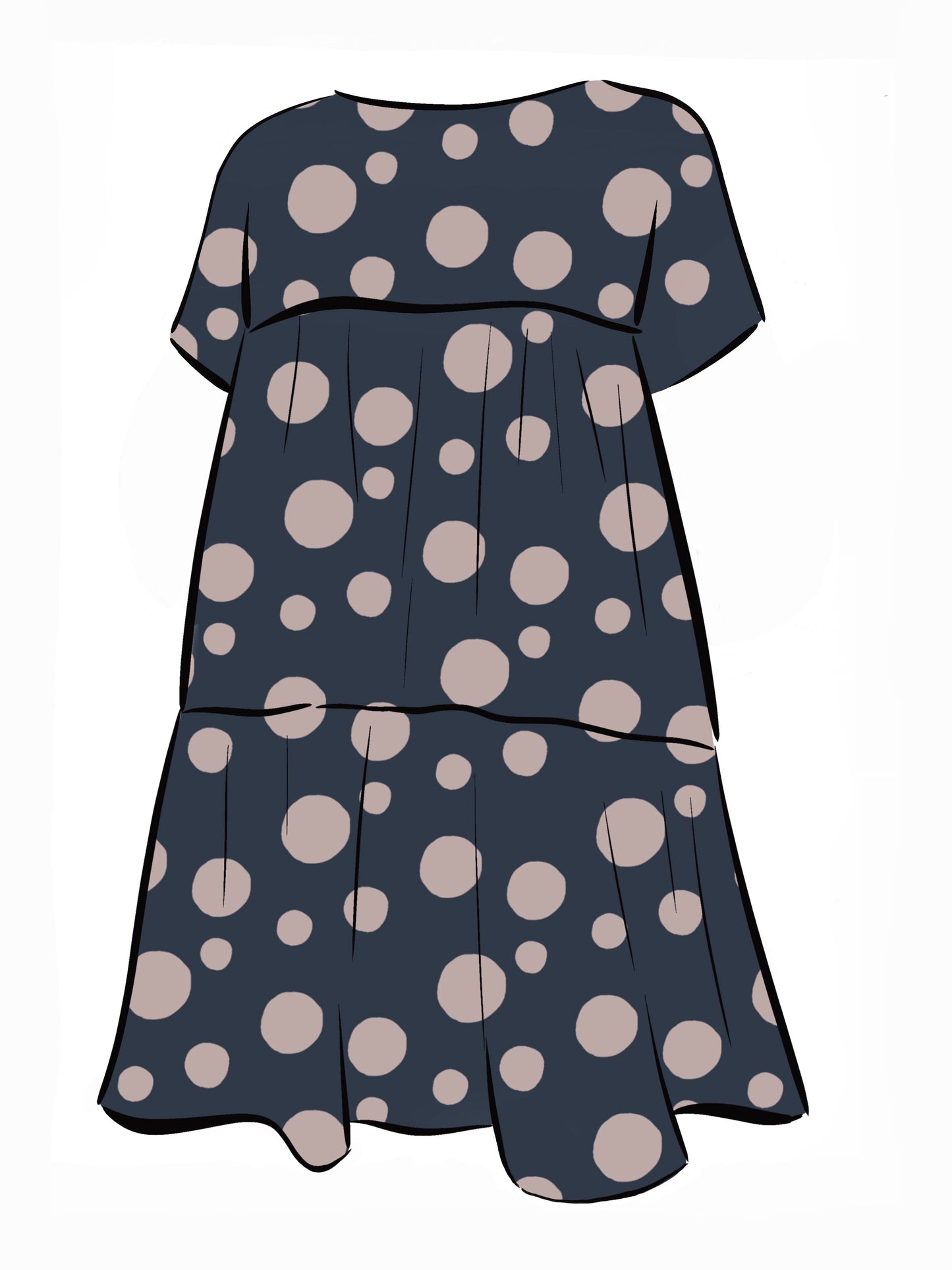 053 DESIGN YOUR OWN Organic Cotton Dark Blue/ Blush Pink Polka Dot Dress