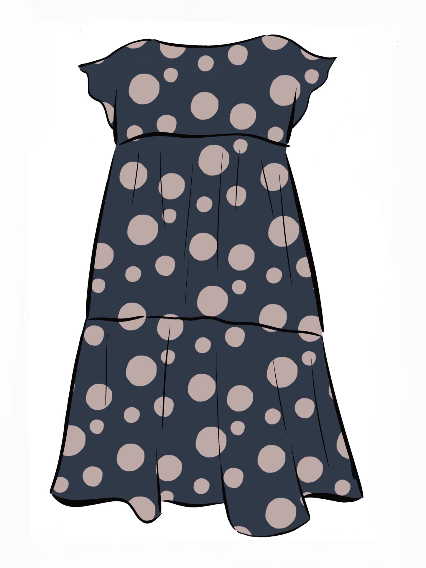053 DESIGN YOUR OWN Organic Cotton Dark Blue/ Blush Pink Polka Dot Dress