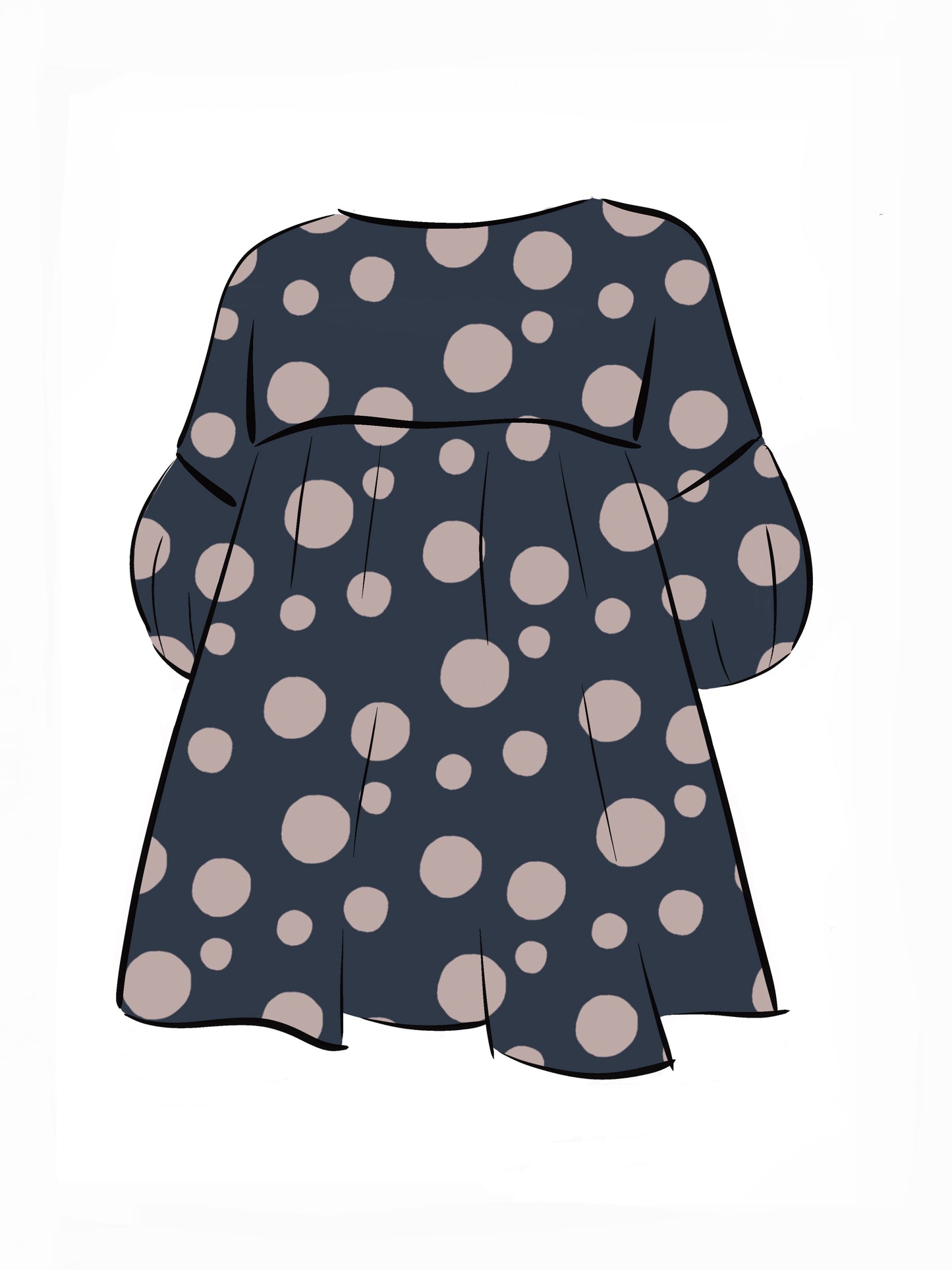 053 DESIGN YOUR OWN Organic Cotton Dark Blue/ Blush Pink Polka Dot Dress