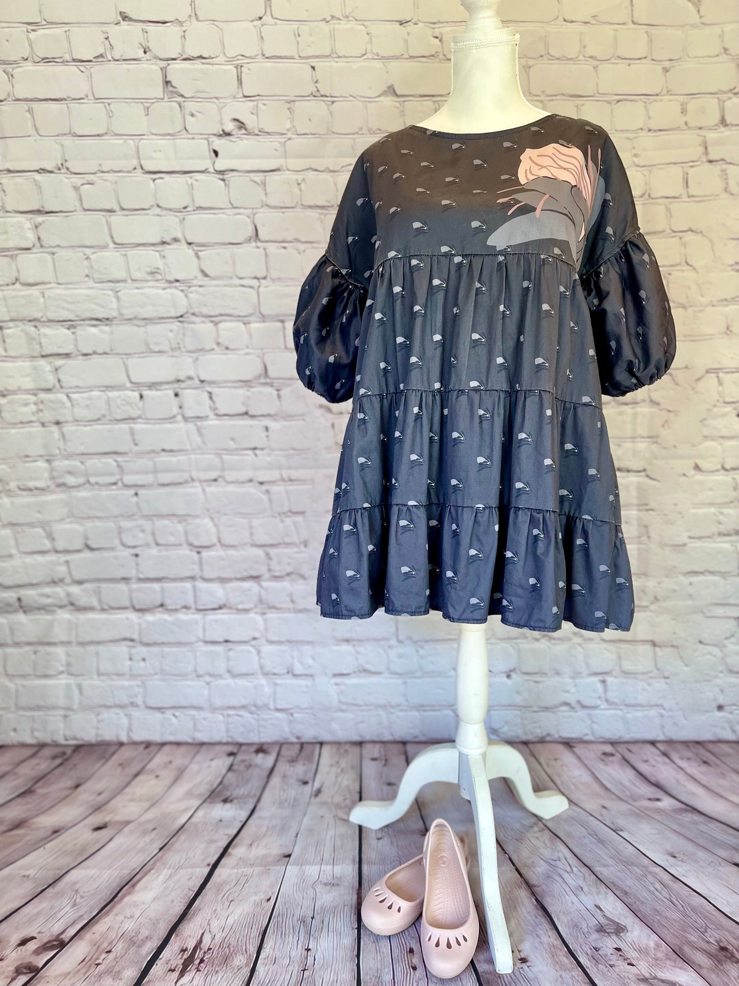 008 DESIGN YOUR OWN Organic Cotton “Protea” Dress Navy Blue