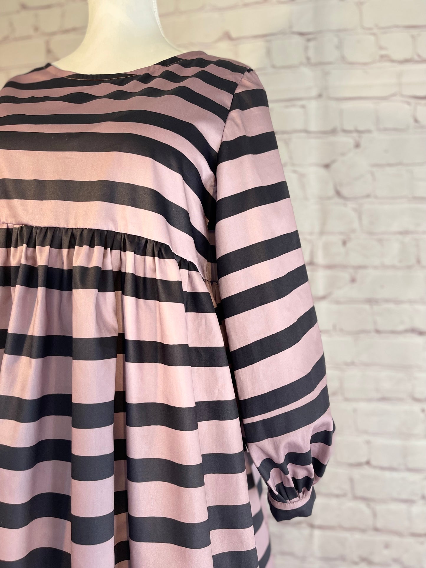 051 DESIGN YOUR OWN Organic Cotton Blush Pink/ Dark Blue Striped Dress