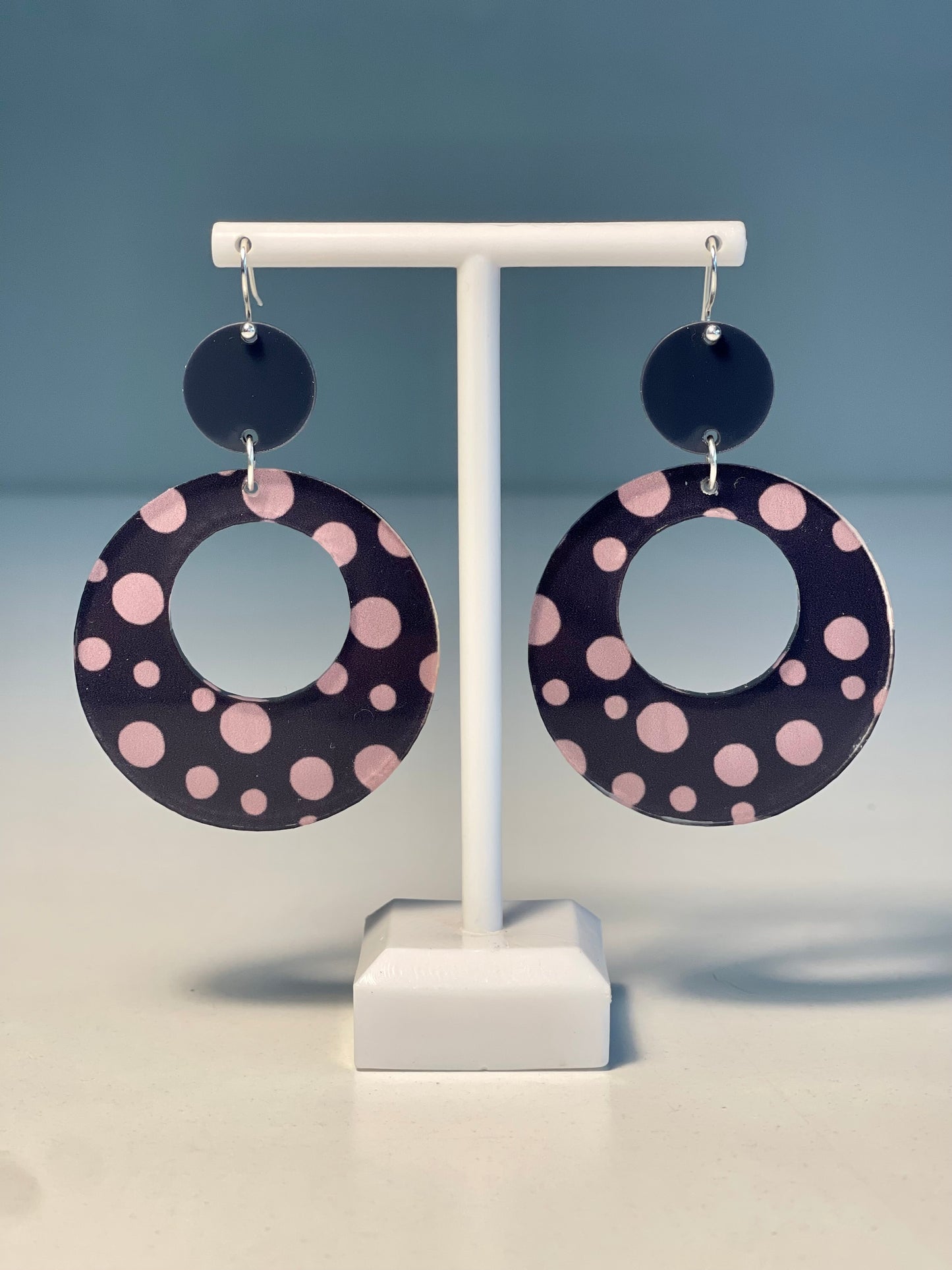 047 Dark Pink Spots and Stripes Earrings