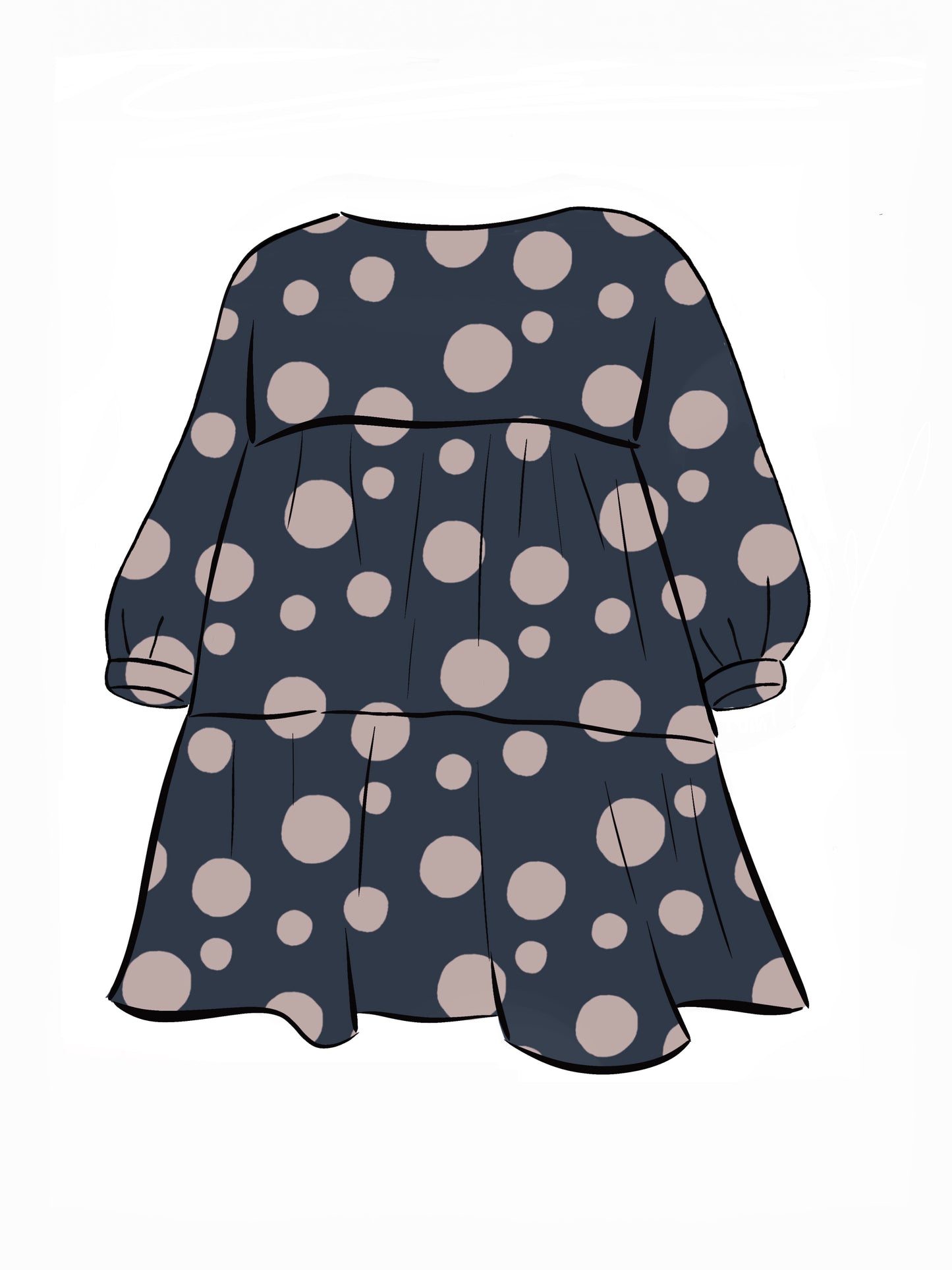 053 DESIGN YOUR OWN Organic Cotton Dark Blue/ Blush Pink Polka Dot Dress