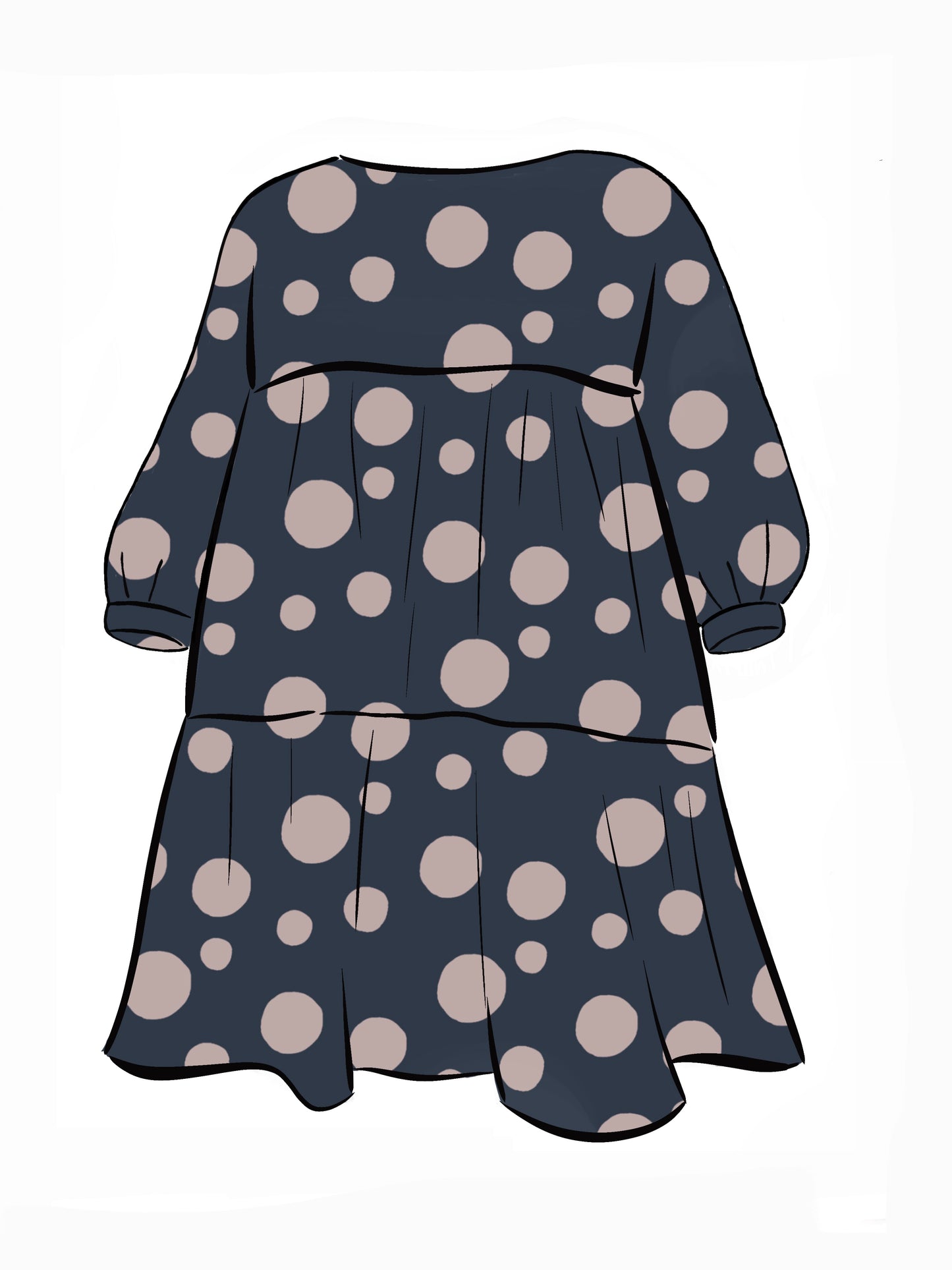 053 DESIGN YOUR OWN Organic Cotton Dark Blue/ Blush Pink Polka Dot Dress