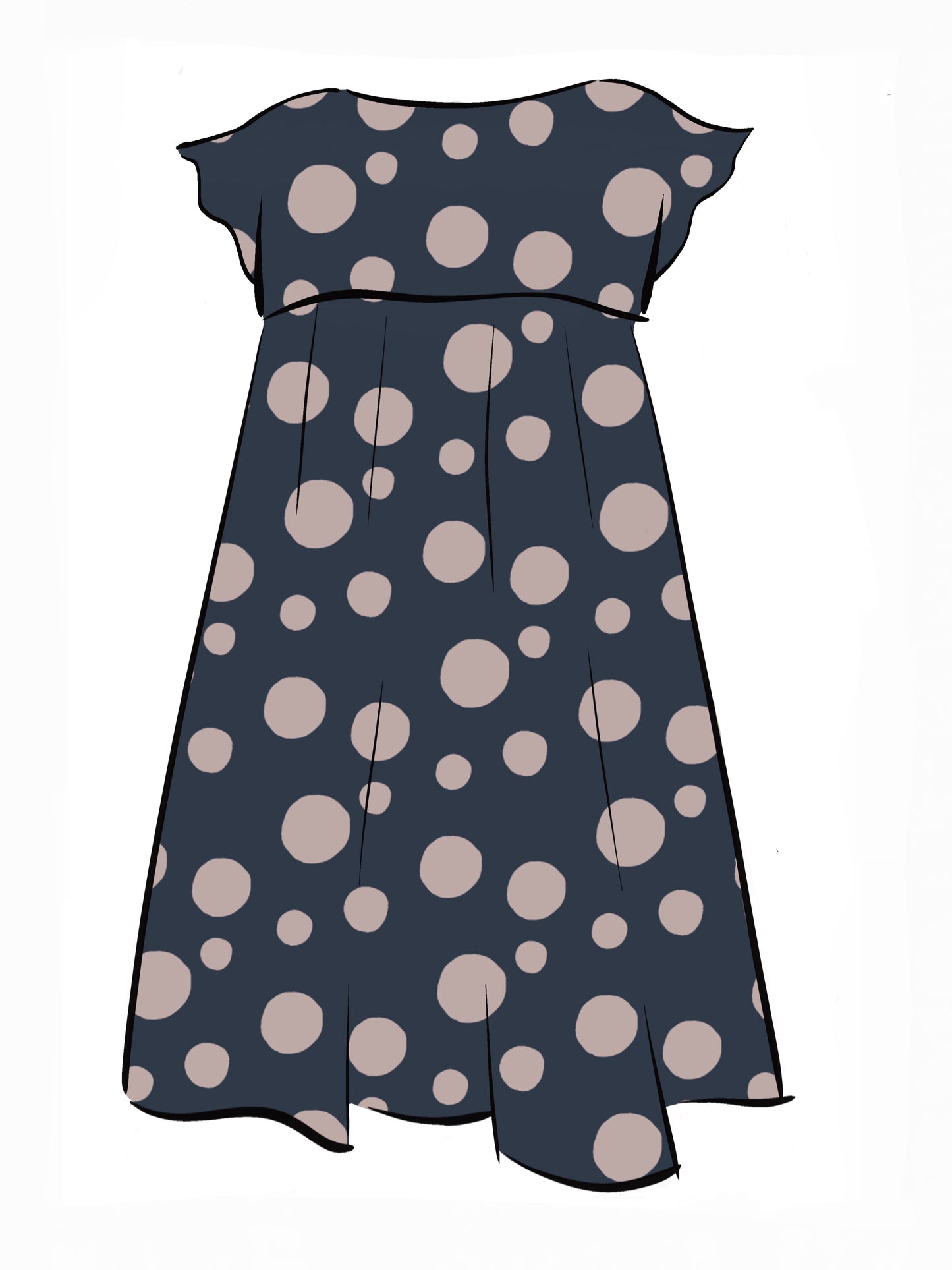 053 DESIGN YOUR OWN Organic Cotton Dark Blue/ Blush Pink Polka Dot Dress