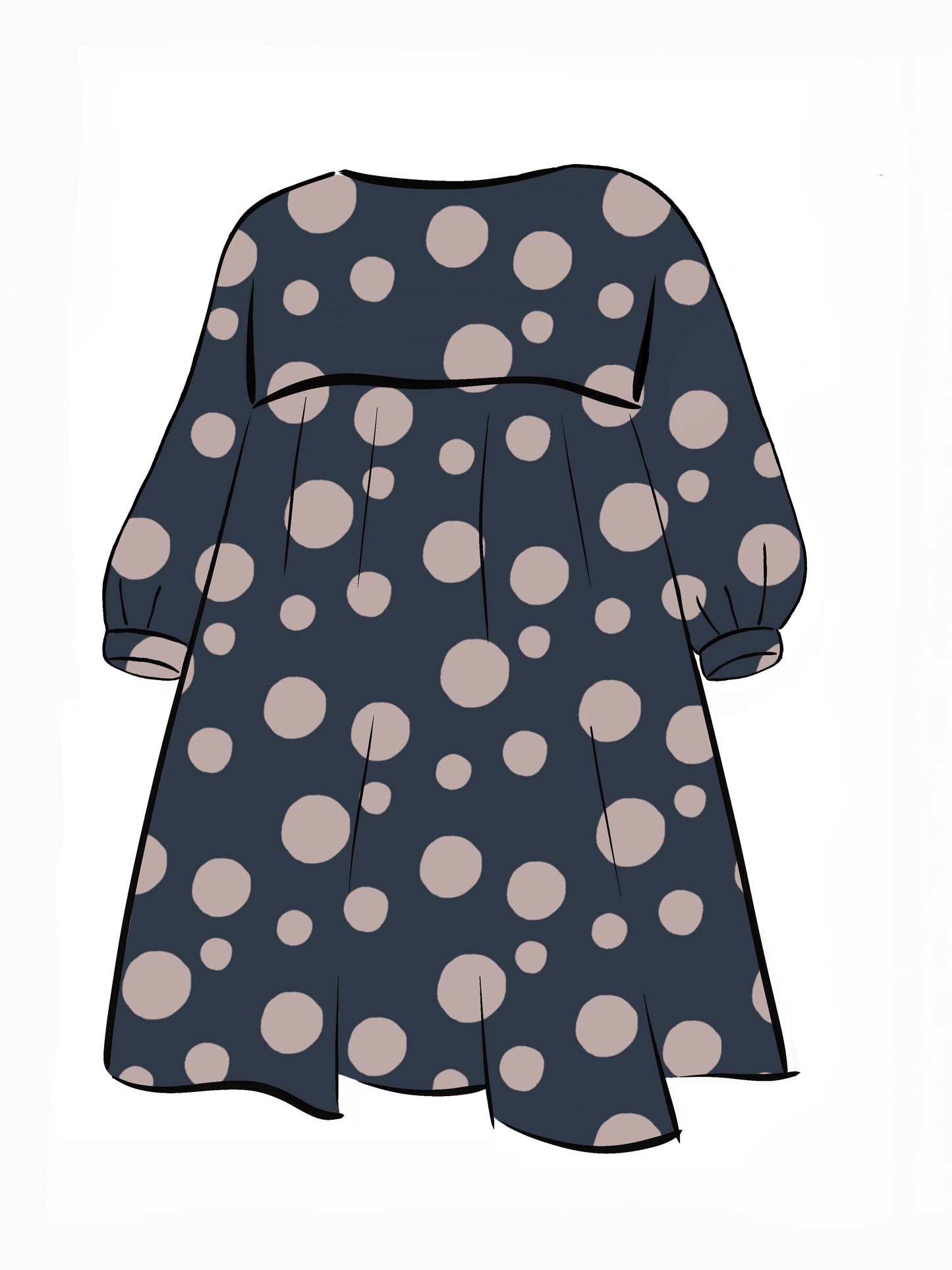 053 DESIGN YOUR OWN Organic Cotton Dark Blue/ Blush Pink Polka Dot Dress