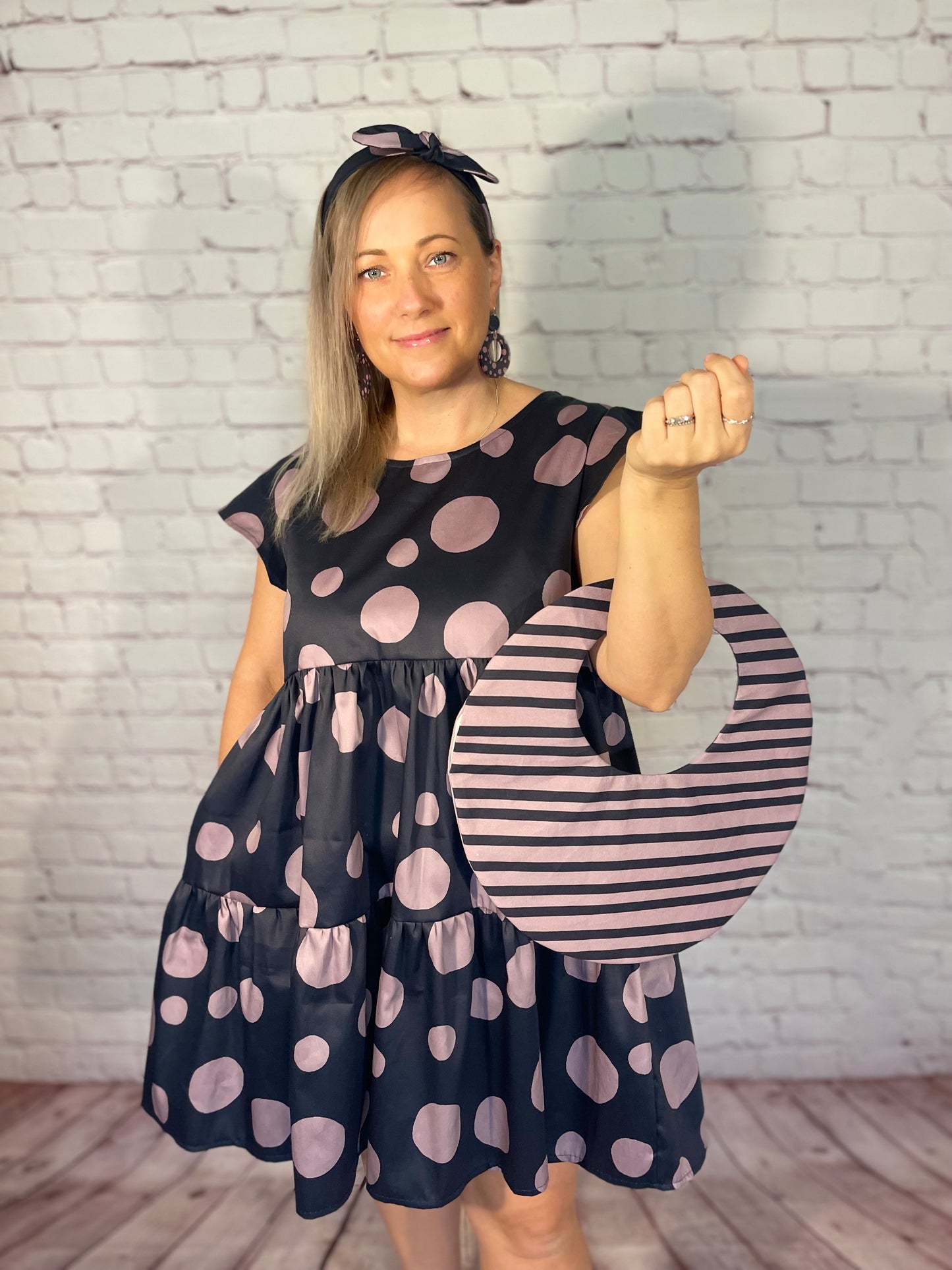 051 DESIGN YOUR OWN Organic Cotton Blush Pink/ Dark Blue Striped Dress