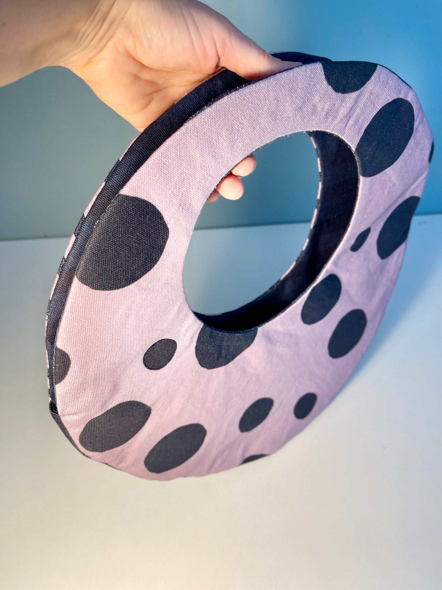 050 Organic Cotton Blush Pink/ Dark Blue Spots and Stripes Handbags