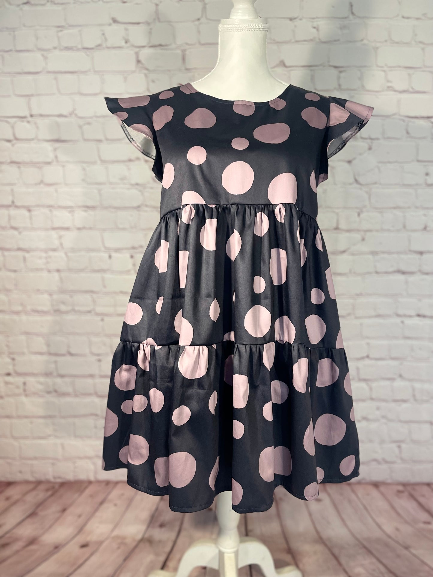 053 DESIGN YOUR OWN Organic Cotton Dark Blue/ Blush Pink Polka Dot Dress
