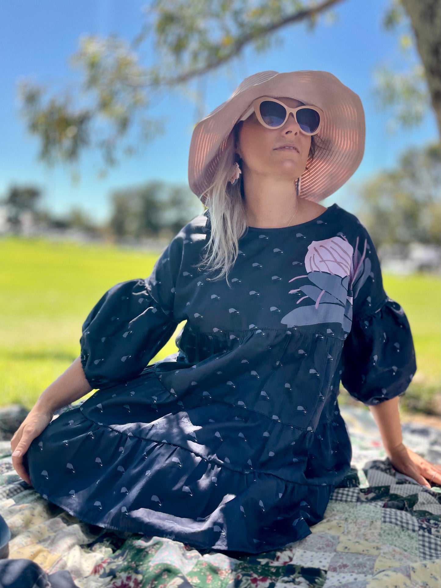 008 DESIGN YOUR OWN Organic Cotton “Protea” Dress Navy Blue