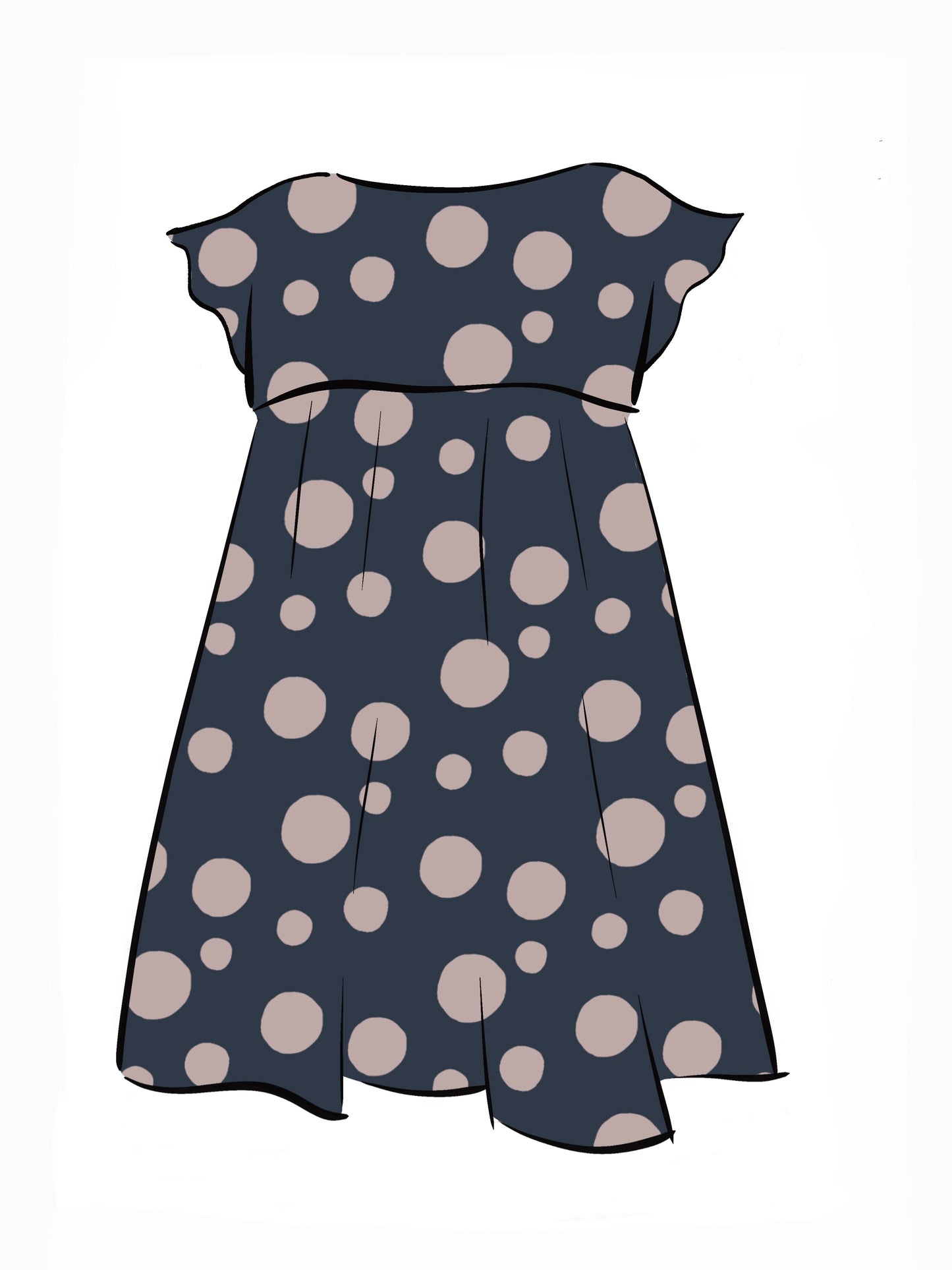 053 DESIGN YOUR OWN Organic Cotton Dark Blue/ Blush Pink Polka Dot Dress